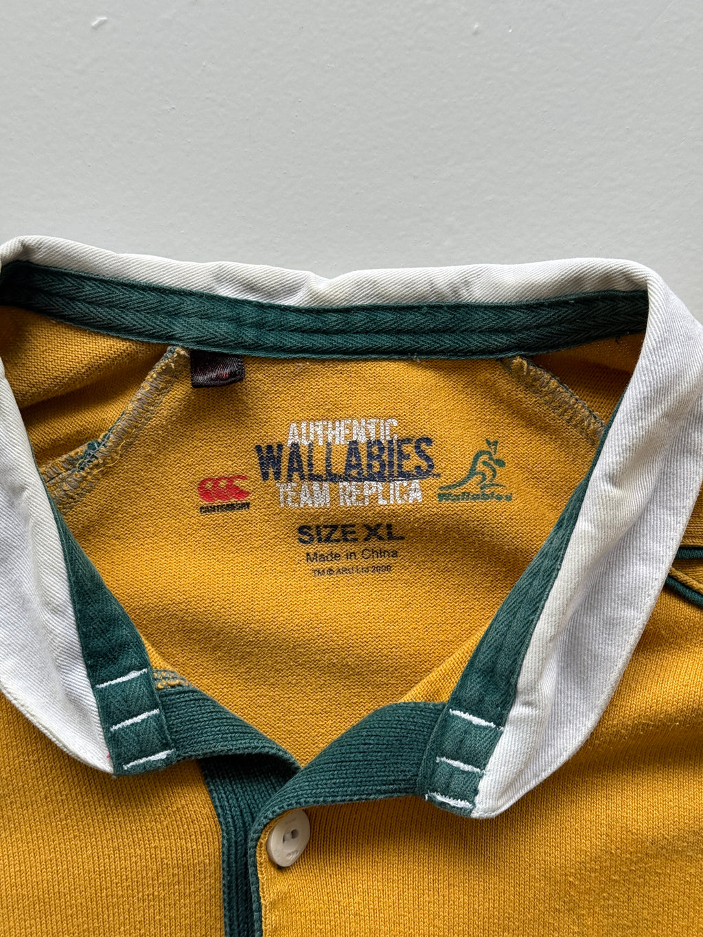 Yellow Australia 00's Vintage Wallabies Rugby Polo Jersey - XL