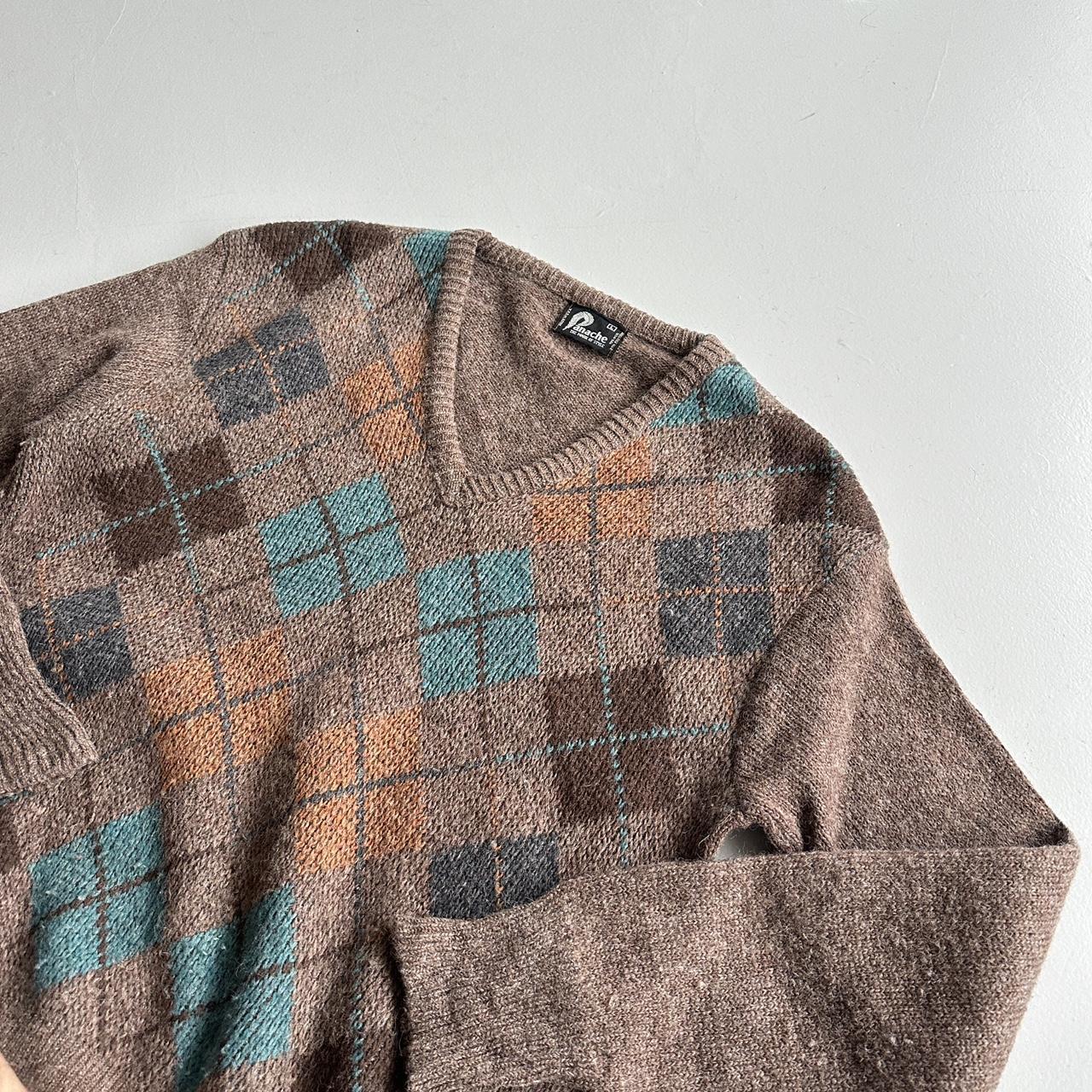 Brown Argyle Panache 90s Vintage Woollen Knit Jumper - Medium