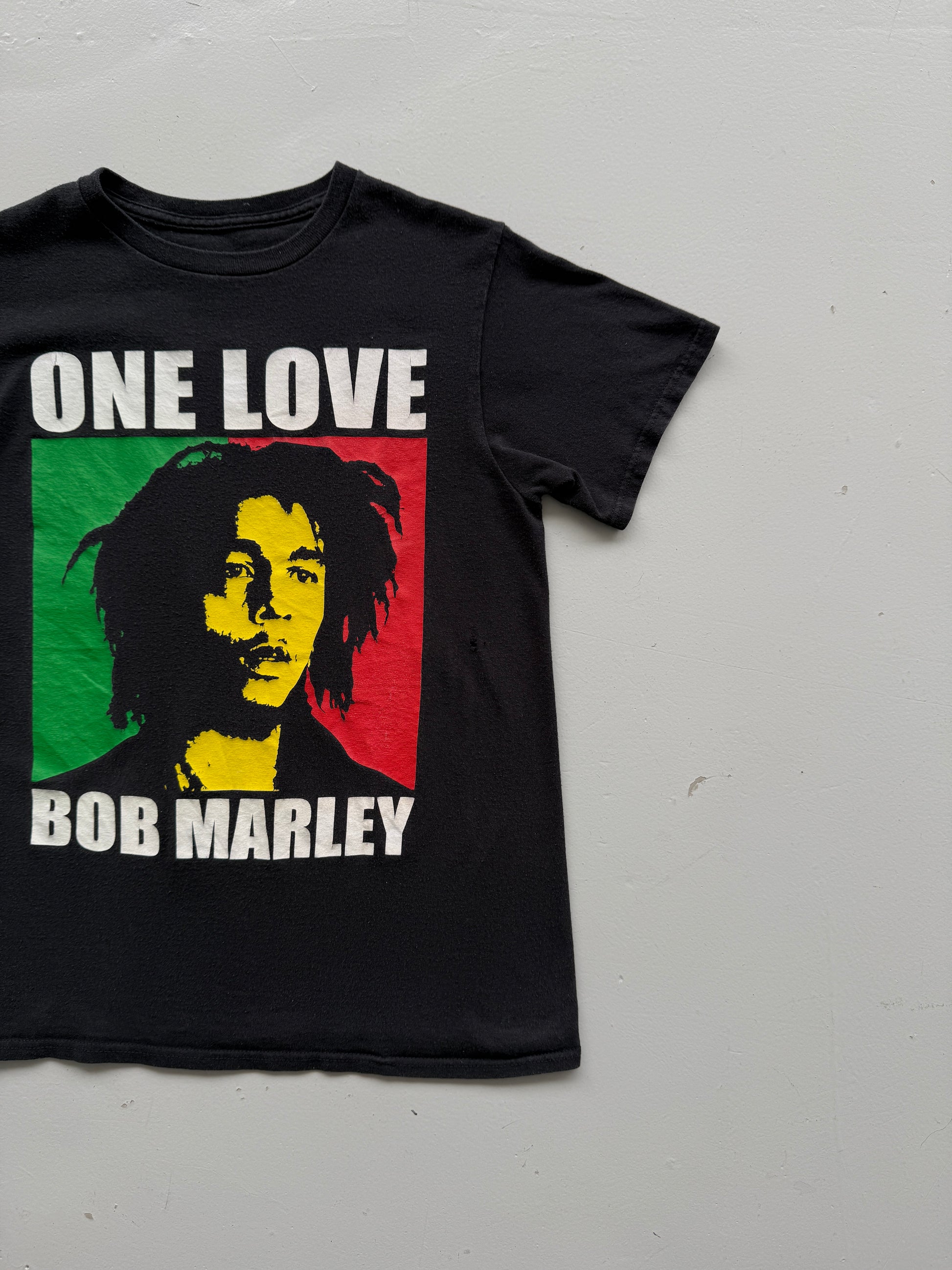 Black Bob Marley 00's Vintage Trashed Graphic Baby Tee T-Shirt - Small