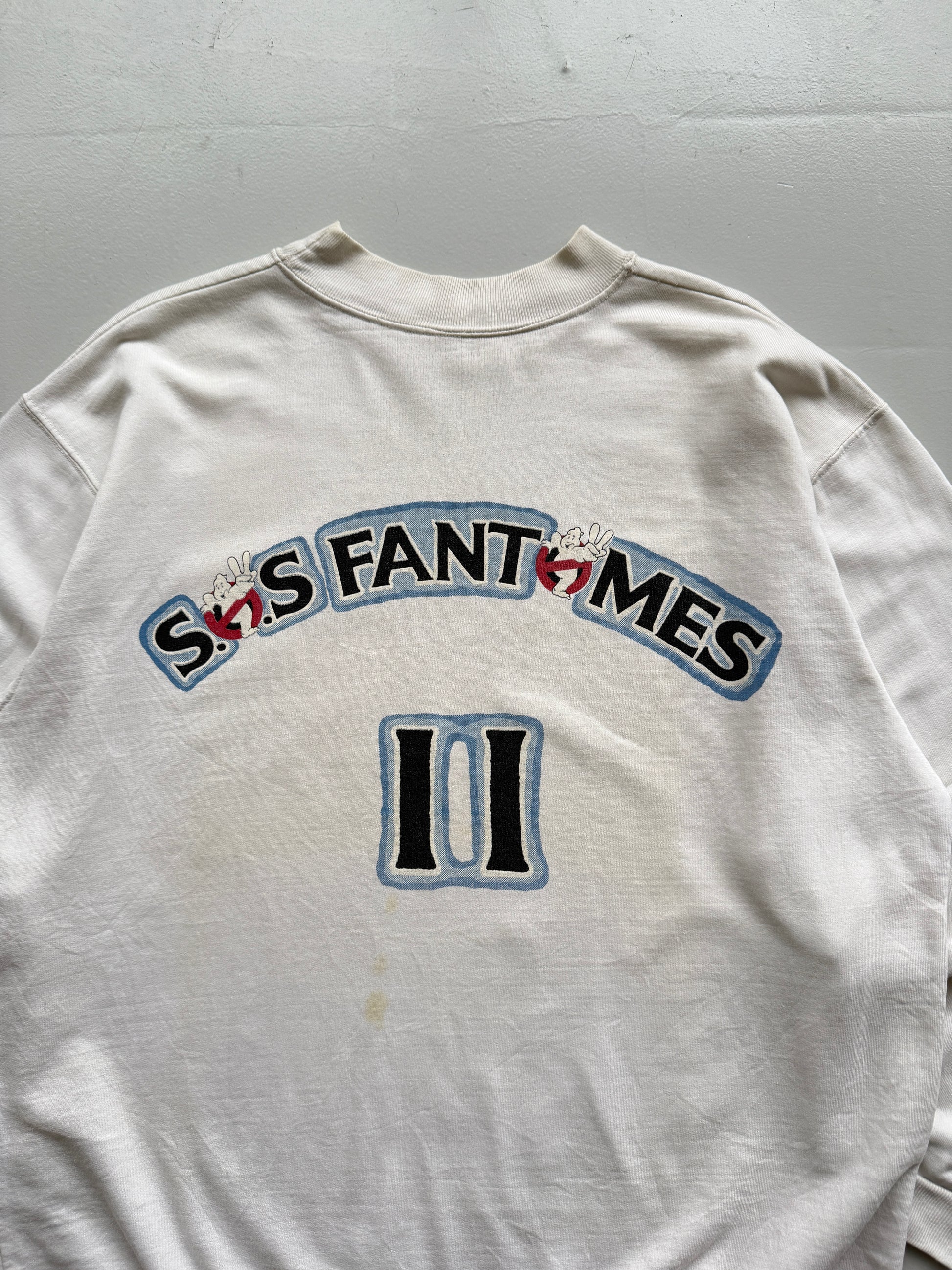 White 1989 Rare French Ghostbusters Vintage Promo Graphic Long Sleeve - Large