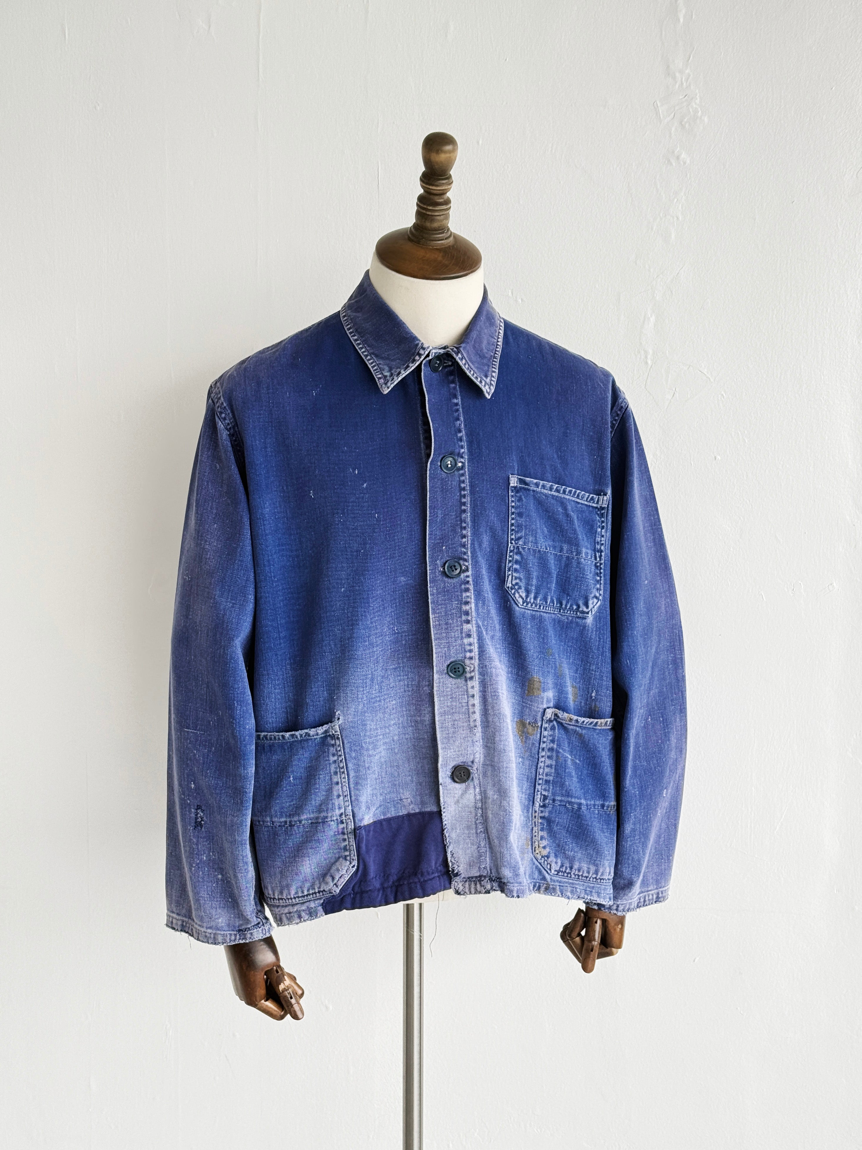 Thrashed Blue French 60's/70's Vintage Workwear Chore Jacket CH384 - Medium