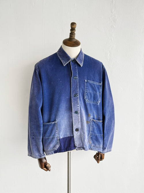 Thrashed Blue French 60's/70's Vintage Workwear Chore Jacket CH384 - Medium