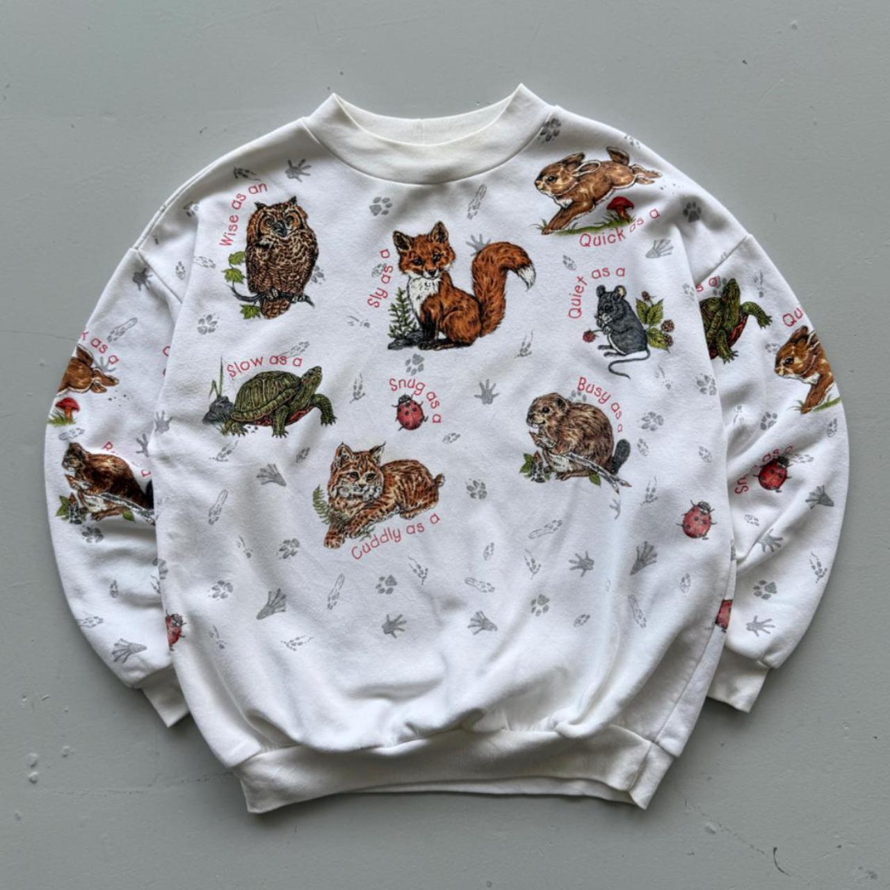 White Cartoon Animal's 90’s Vintage Graphic Sweatshirt - Size 8