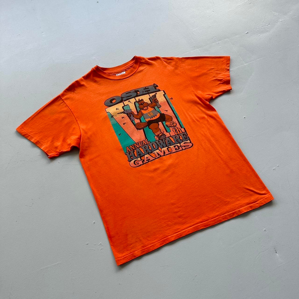 Orange Osh Annual Hardware Games 1990 Vintage 90's T-shirt - XL