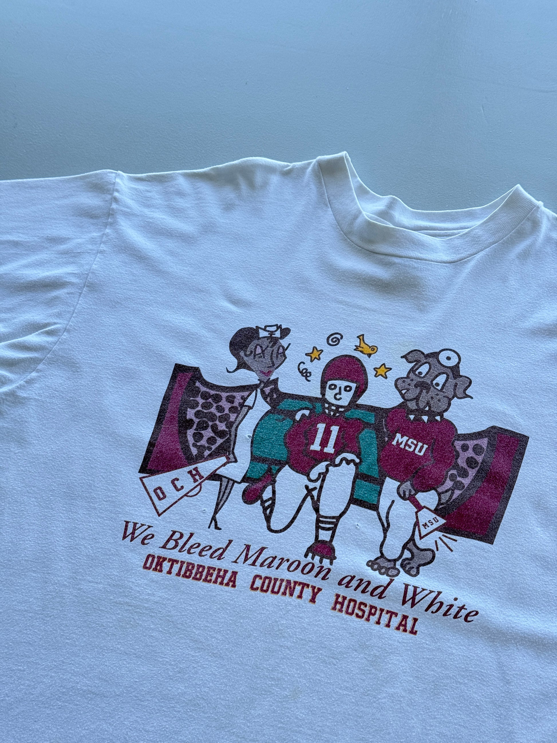 Hanes MSU We Bleed Maroon and White 90's Vintage T-Shirt - XL