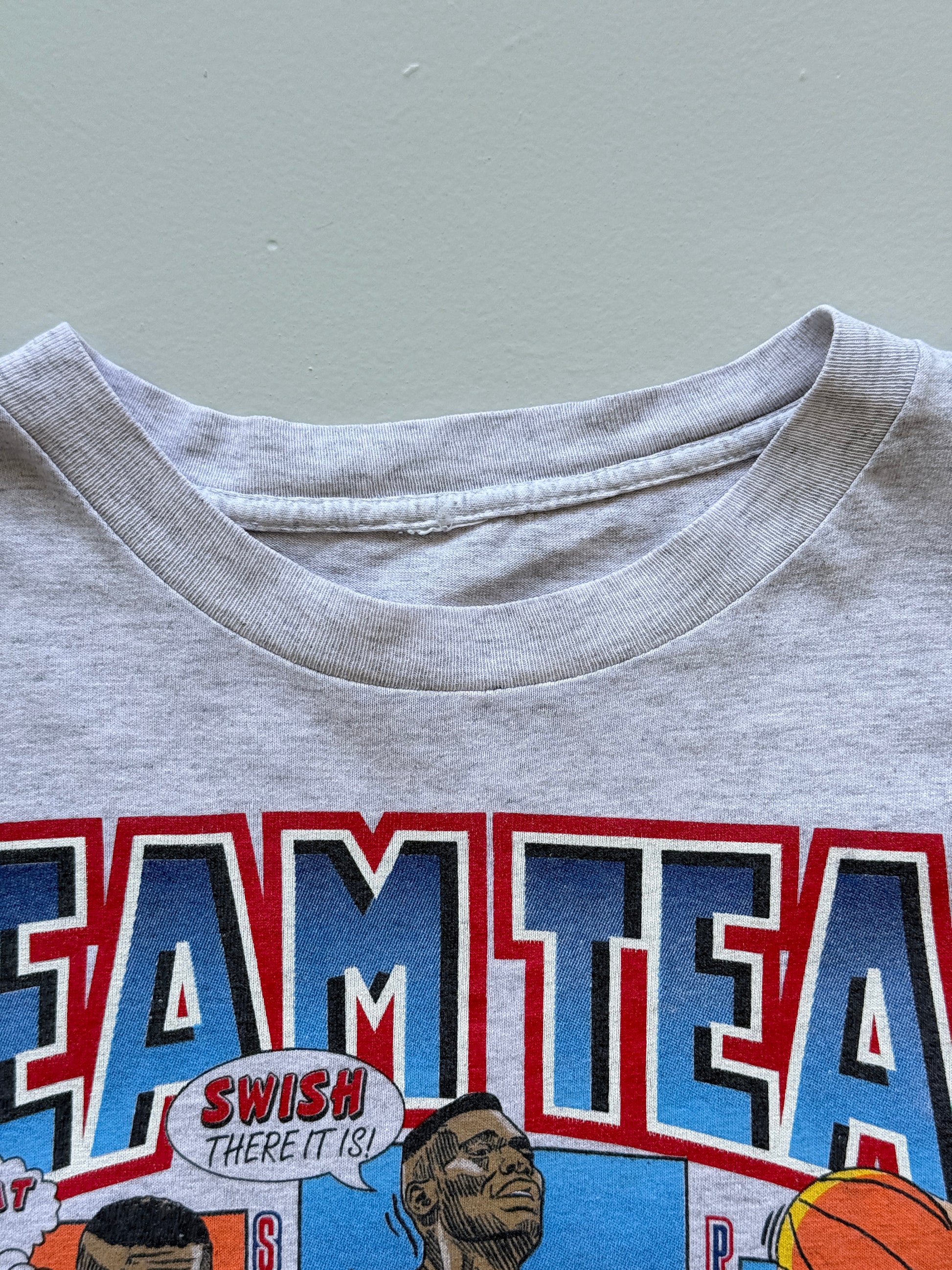 Grey Dream Team USA Basketball 90's Vintage Single Stitch T-Shirt - Cropped XL