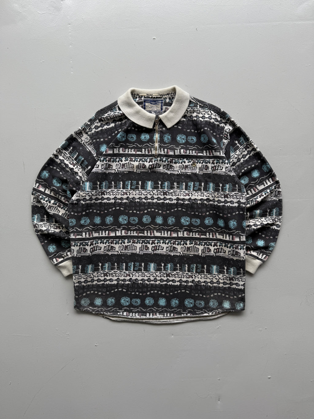 Striped Pattern Studio Shirt 80's Vintage Quarter Zip Pullover - XL