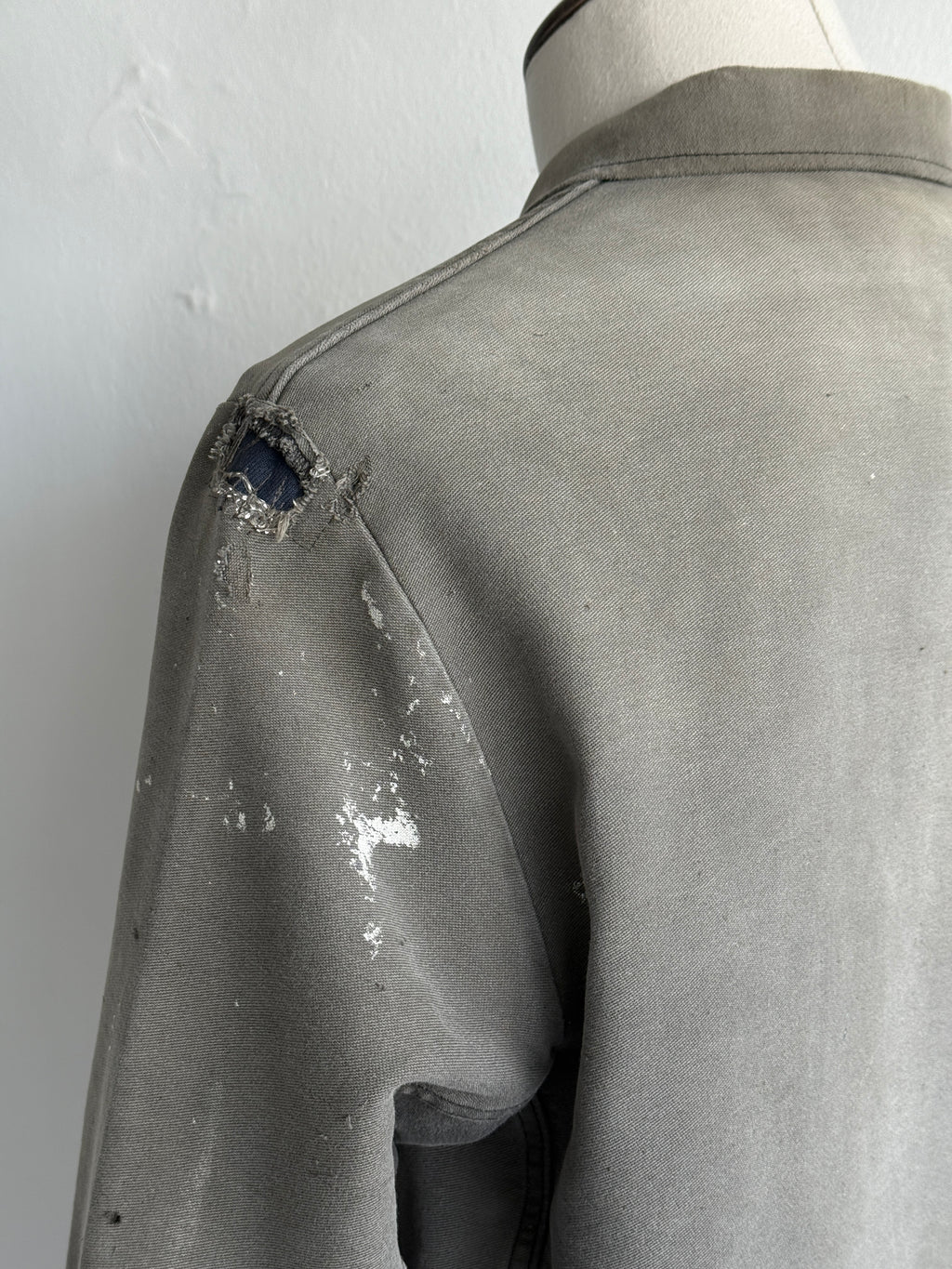 Thrashed Grey French Moleskin 1960s/70s Vintage Chore Jacket CH538 - Small