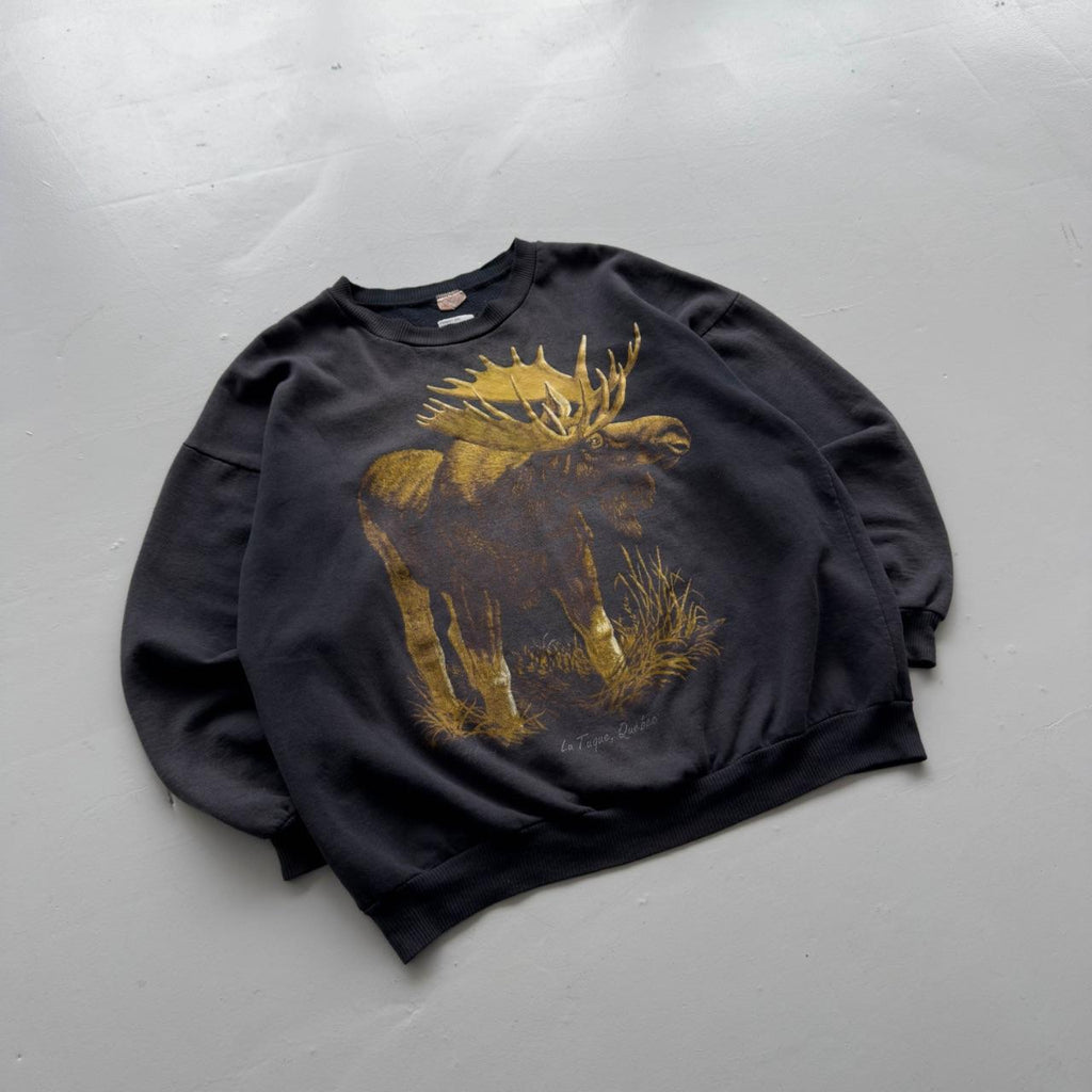 Faded Black Moose 90s Vintage Graphic Sweatshirt - XXL