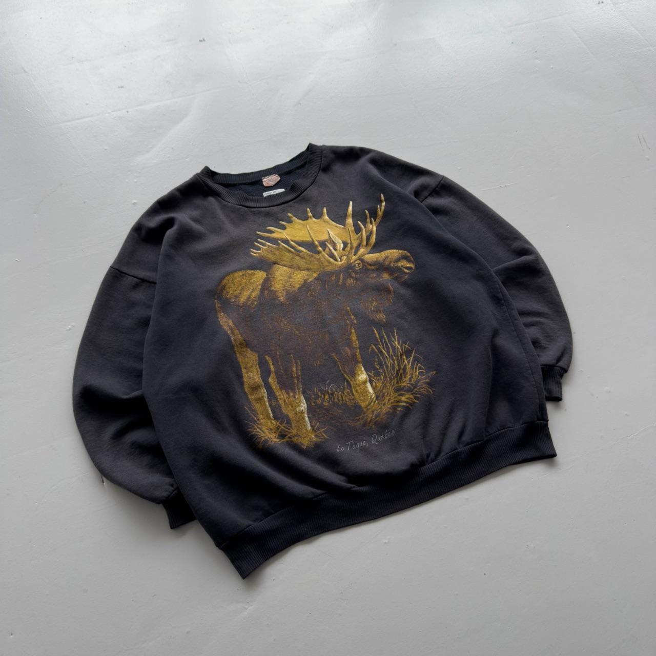 Faded Black Moose 90s Vintage Graphic Sweatshirt - XXL