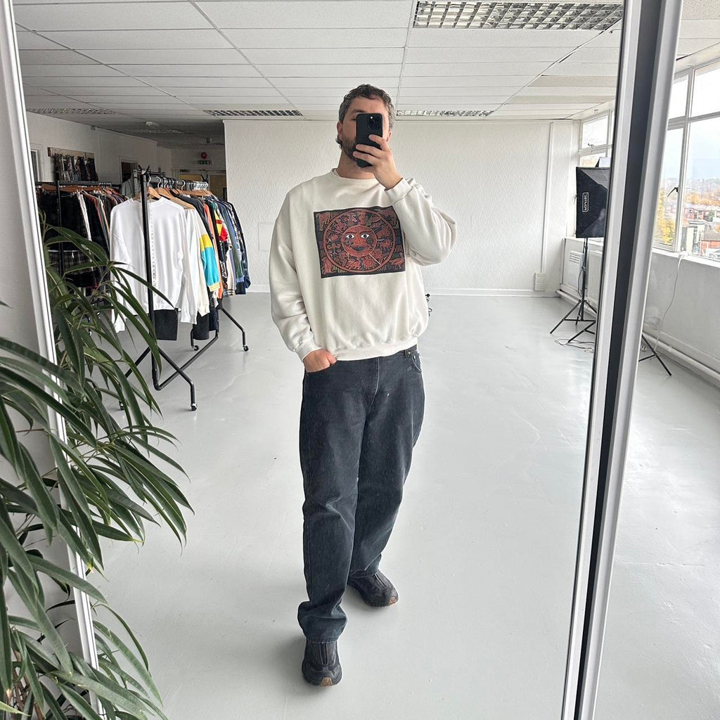 Cream Celestial Star Sign Art 90’s Vintage Graphic Sweatshirt - Large Boxy