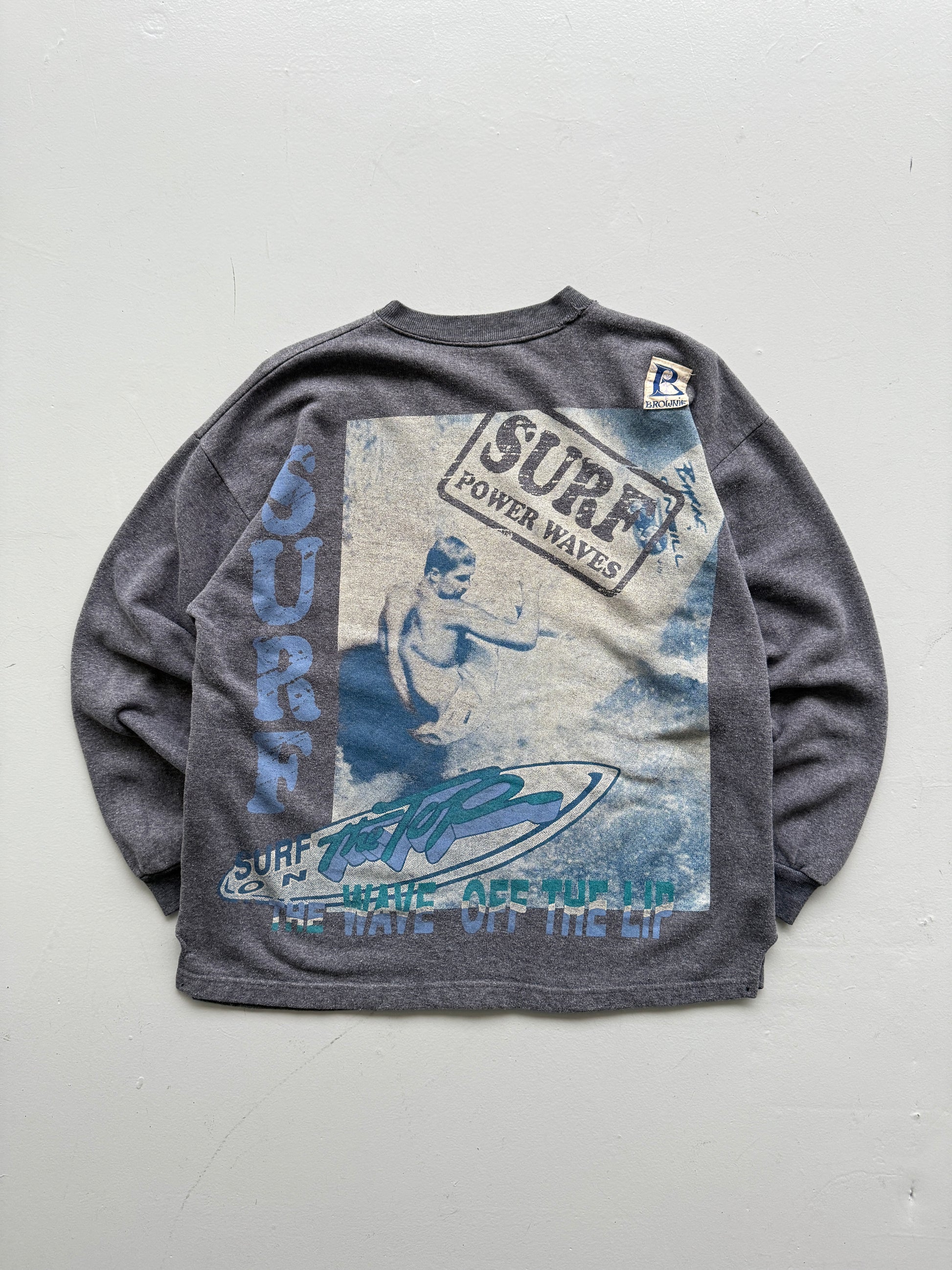 Grey Brownie 90's Vintage Surfer Graphic Sweatshirt Jumper - Small
