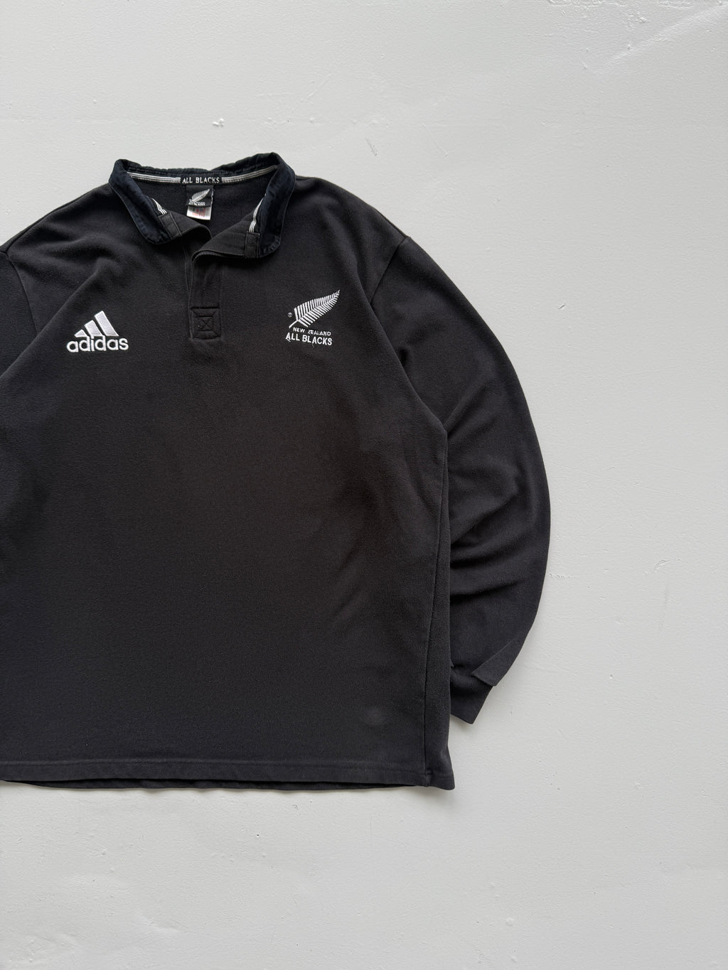 Adidas New Zealand All Blacks 90's Vintage Rugby Long Sleeve Polo - XL