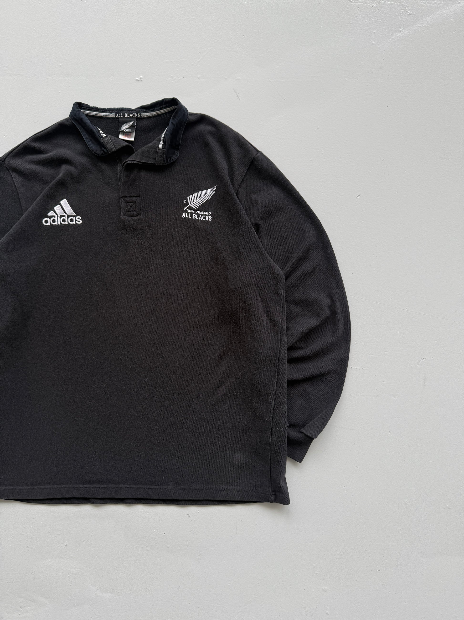 Adidas New Zealand All Blacks 90's Vintage Rugby Long Sleeve Polo - XL