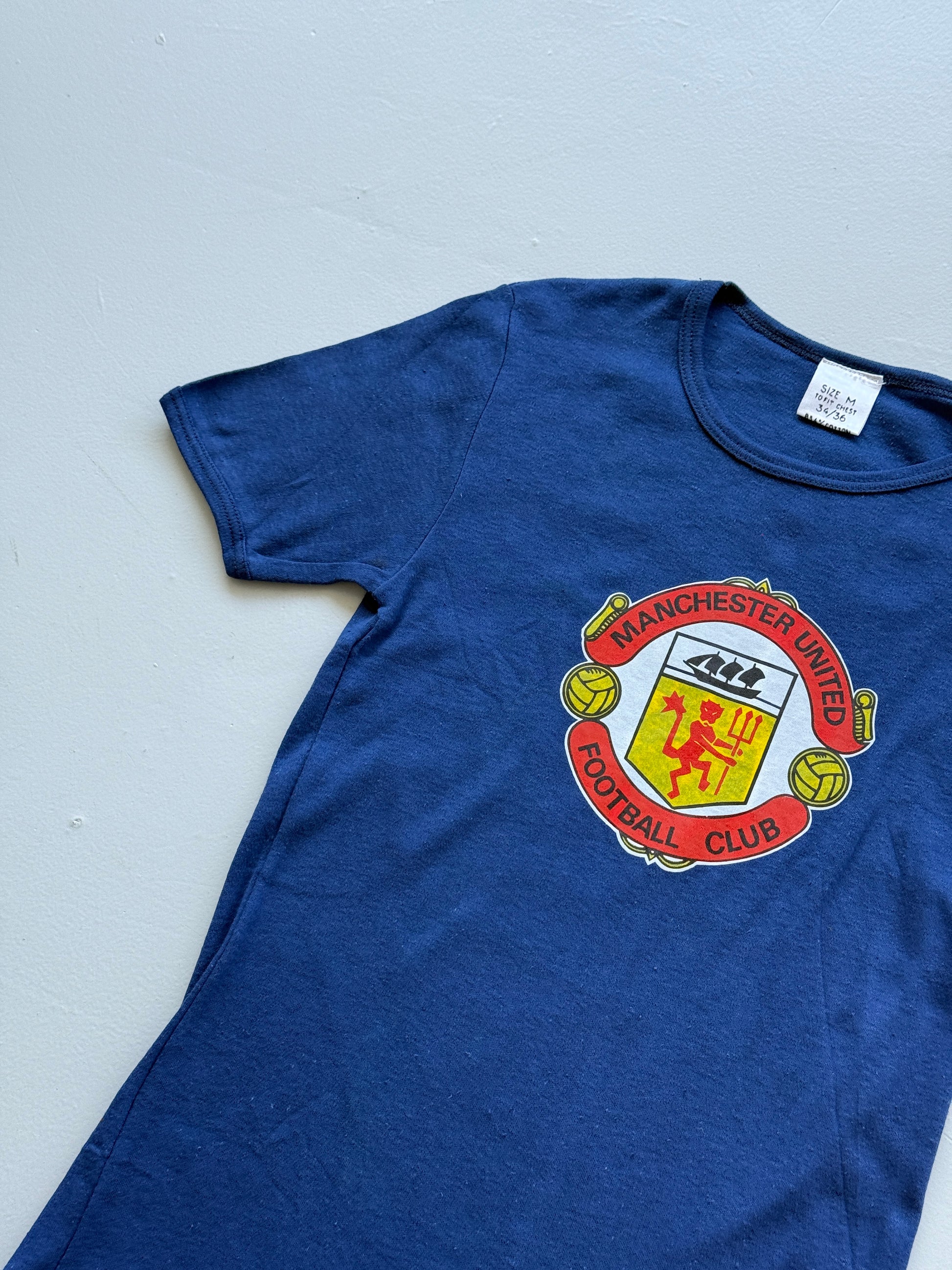 Navy Manchester United Football Club 80's Vintage Graphic T-Shirt - XS