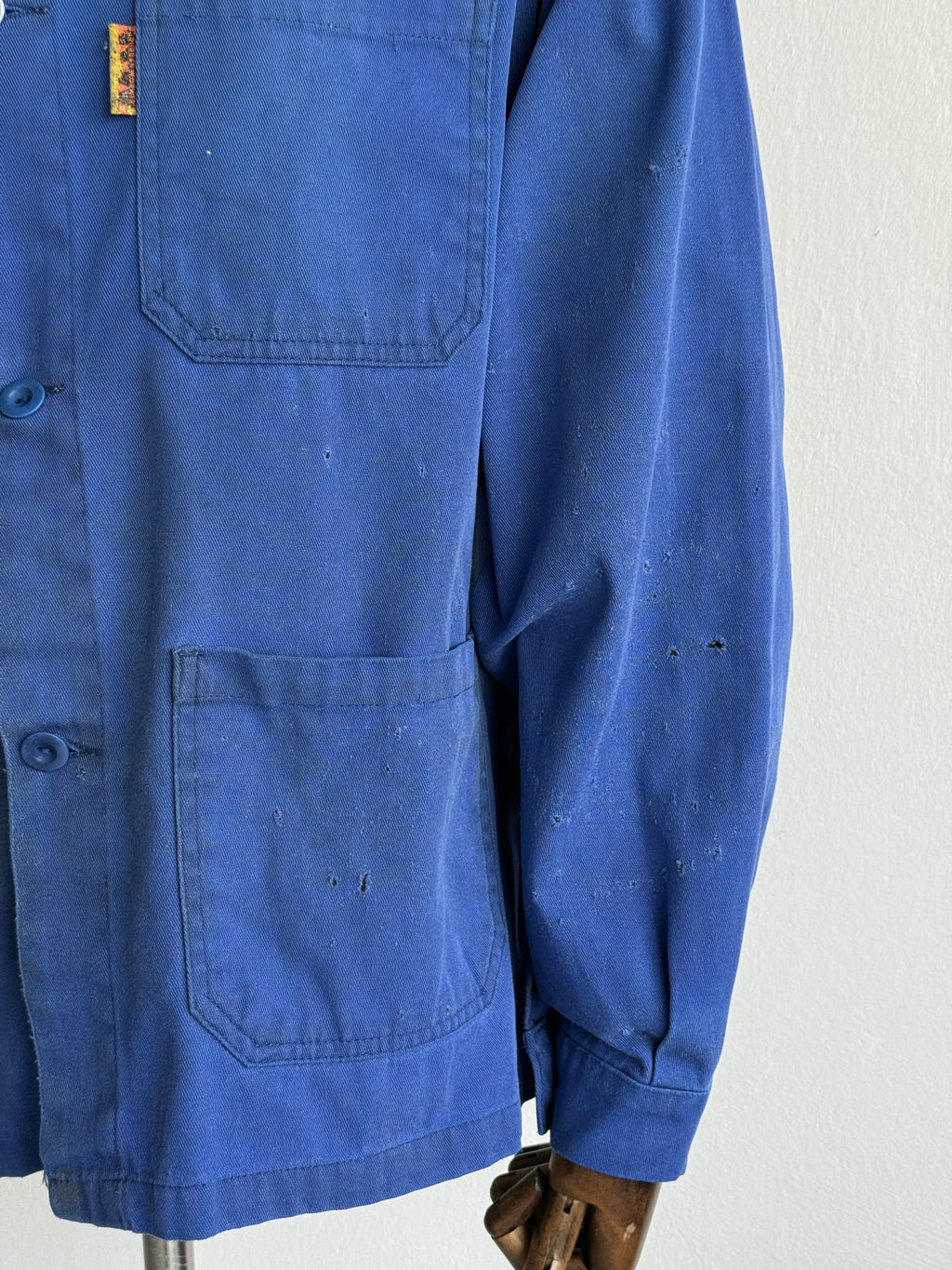 Thrashed Blue French 80's Vintage Workwear Chore Jacket CH516 - Large