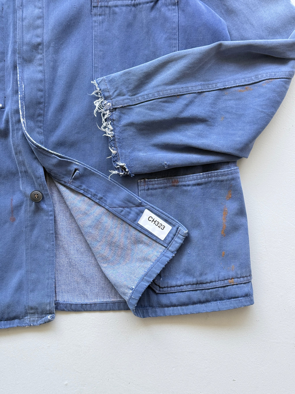 Thrashed Blue French Chore Jacket 80's Vintage Workwear CH323 - Large