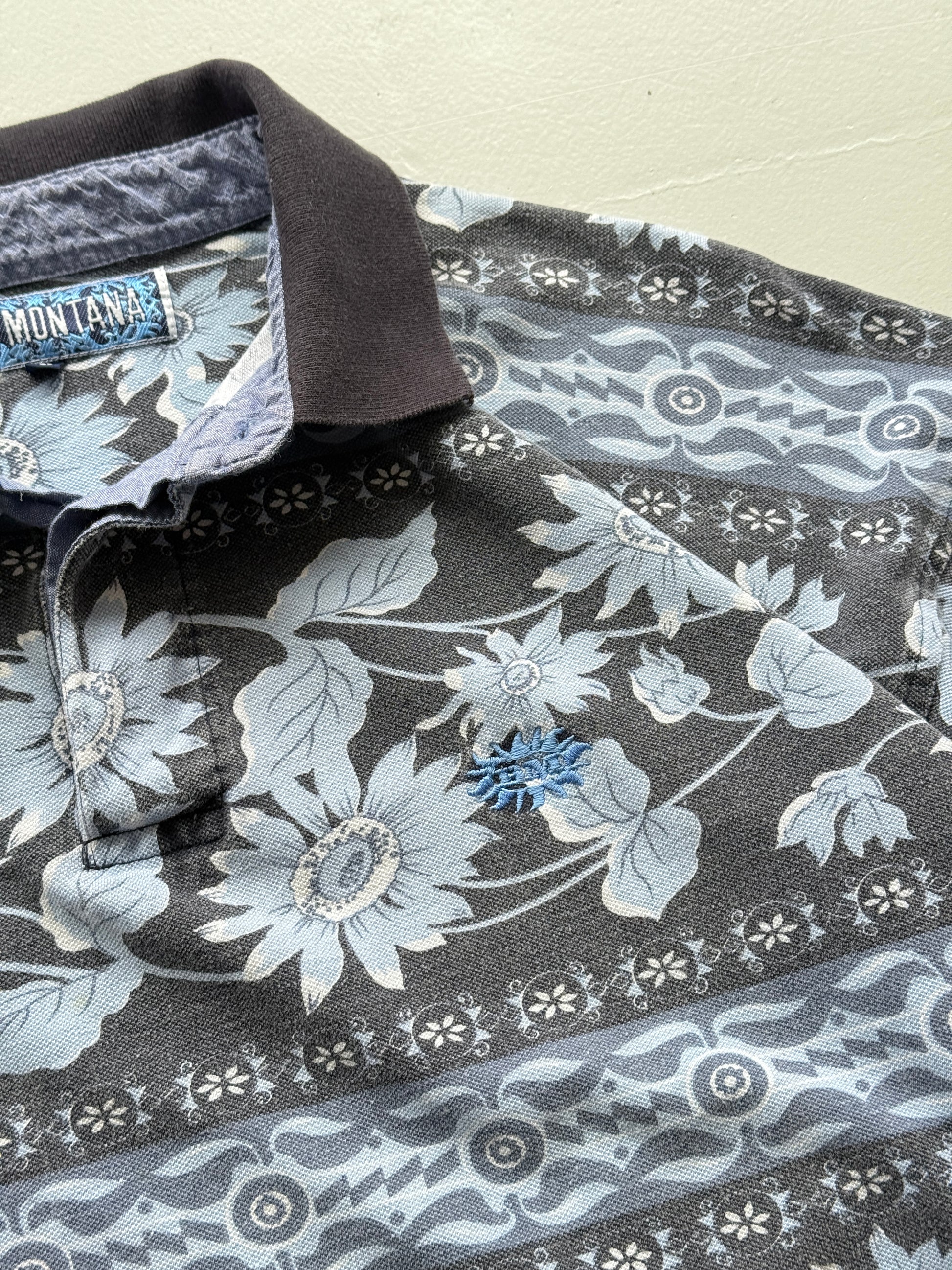 Best Montana Patterned Vintage 90's Long Sleeve Surf Polo - Medium