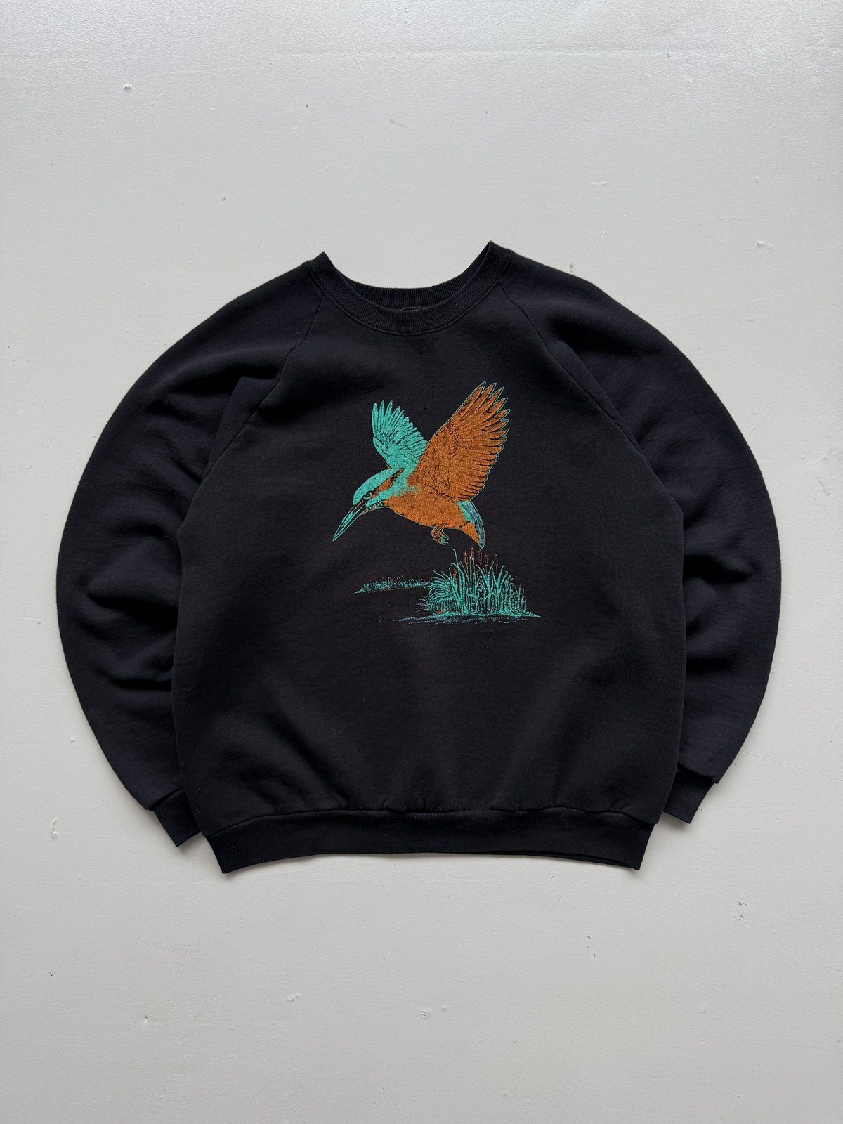 Kingfisher Graphic Late 80s/Early 90s Vintage Raglan Sweatshirt - Medium