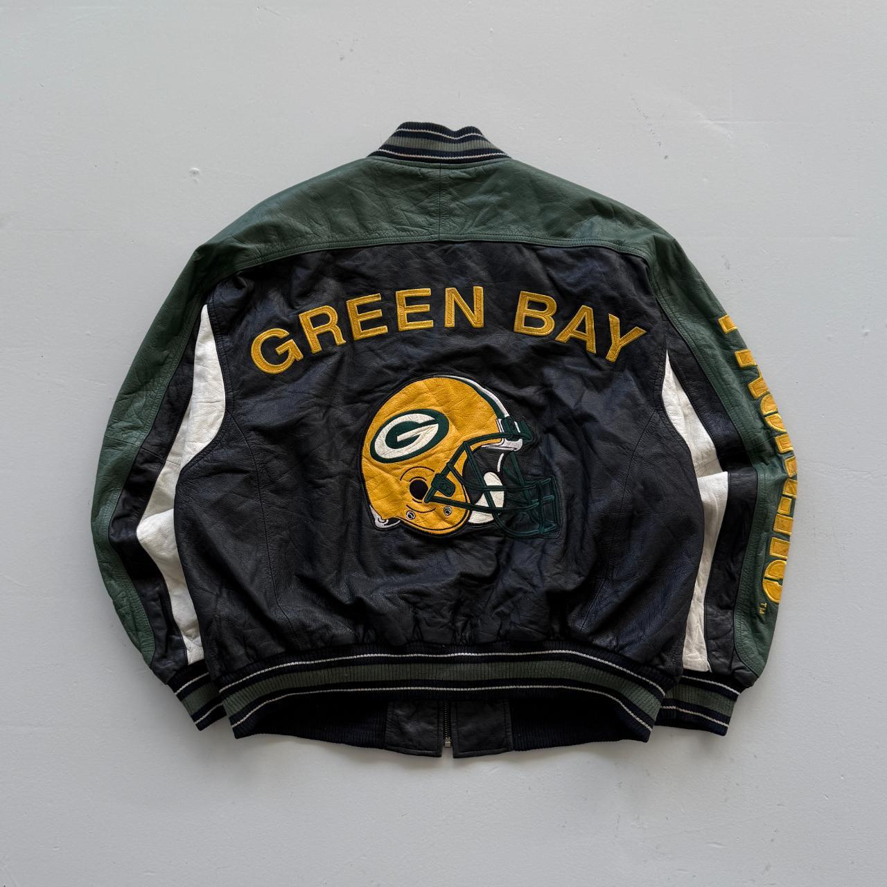 Black Carl Banks Green Bay Packers 90s Leather Bomber Jacket - XL