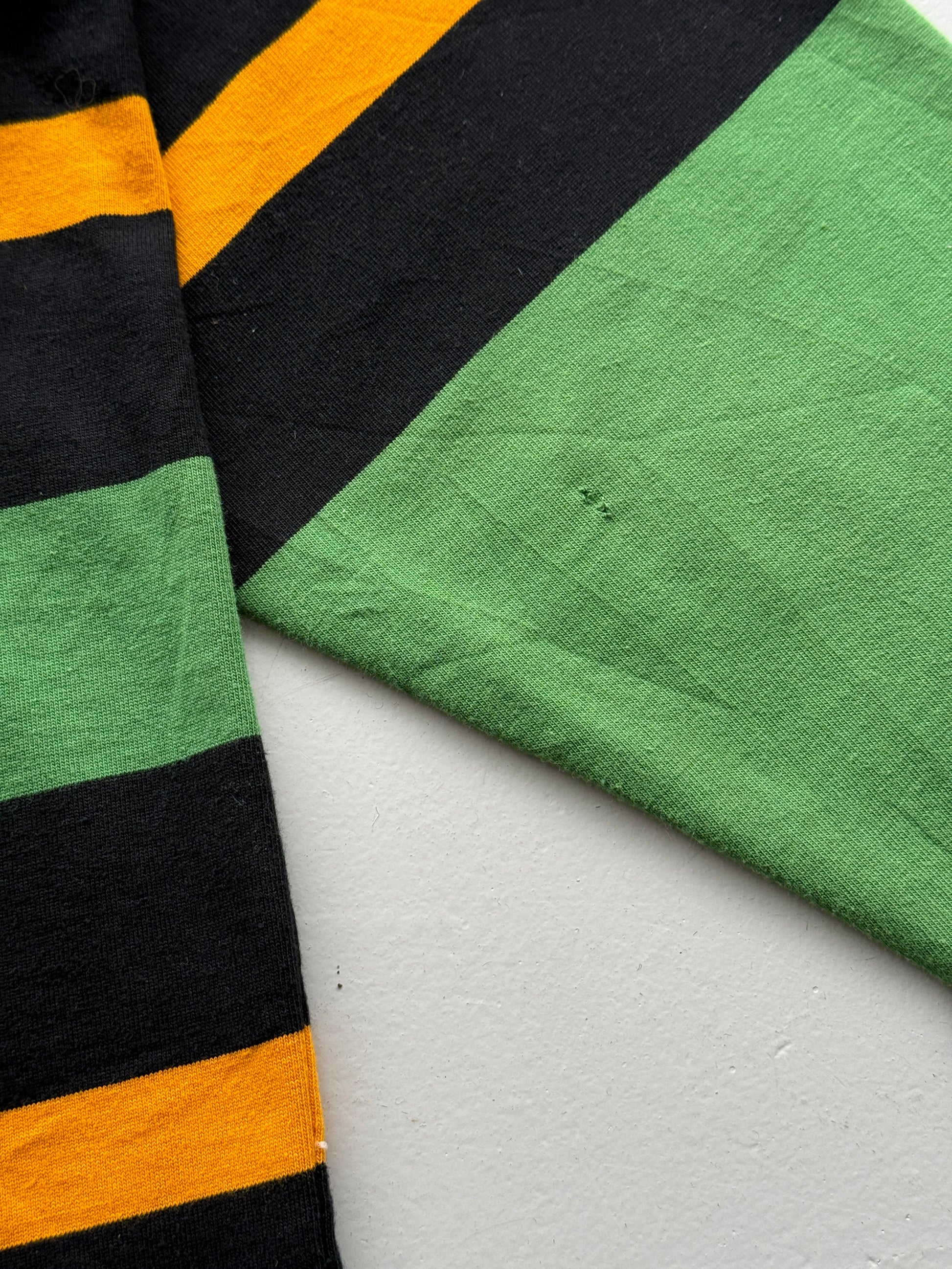 Green Striped Northampton Saints Rugby 00's Vintage Long Sleeve Jersey - XL