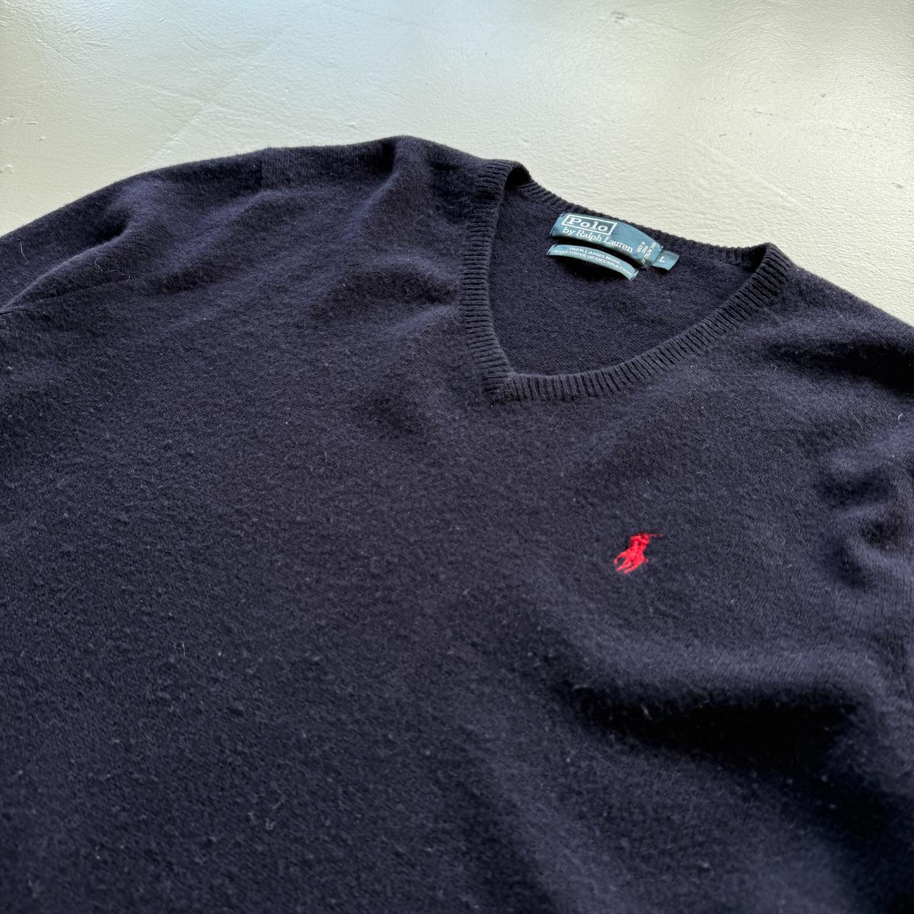 Navy Lambswool Polo Ralph Lauren Vintage Sweatshirt - Large