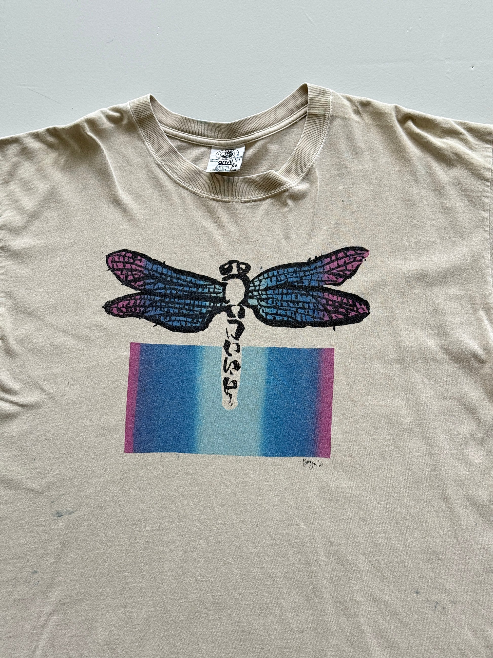 Beige Dragon Fly 90's Vintage Single Stitch Graphic T-Shirt - XL