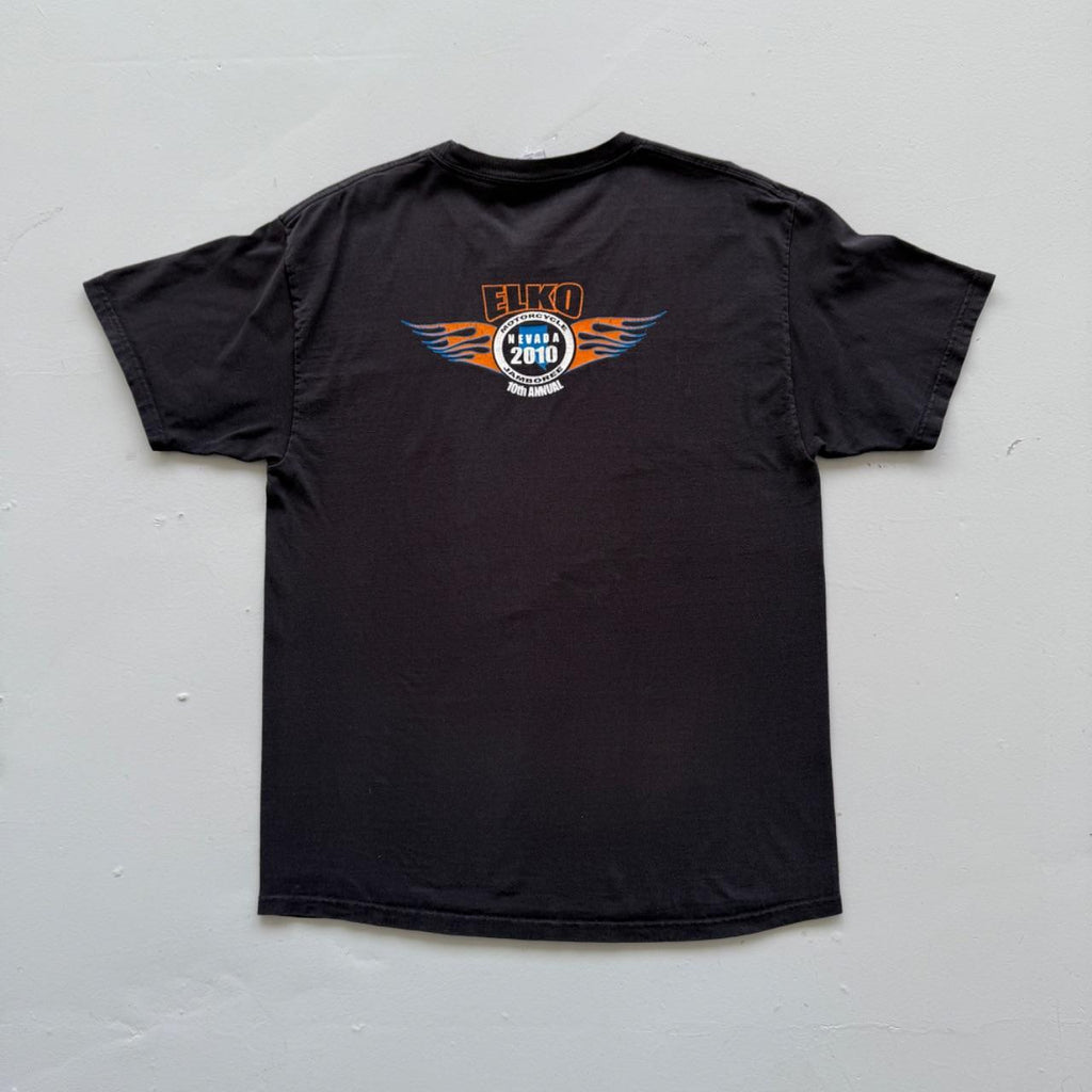Black Elko Motorcycle Meet 00s Vintage Graphic T-Shirt - Medium