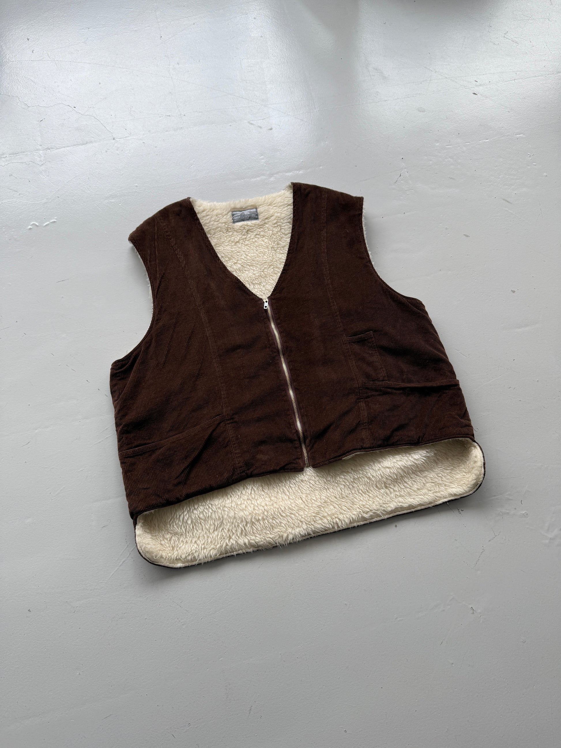 Brown Corduroy 90's Vintage Fleece Lined Vest - XL
