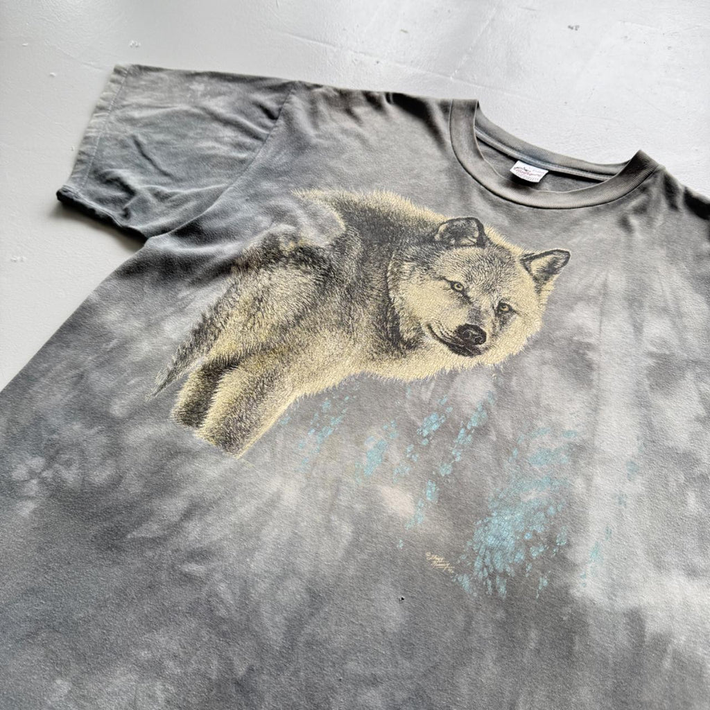 Faded Grey Wolf 90s Vintage Graphic T-Shirt - XL