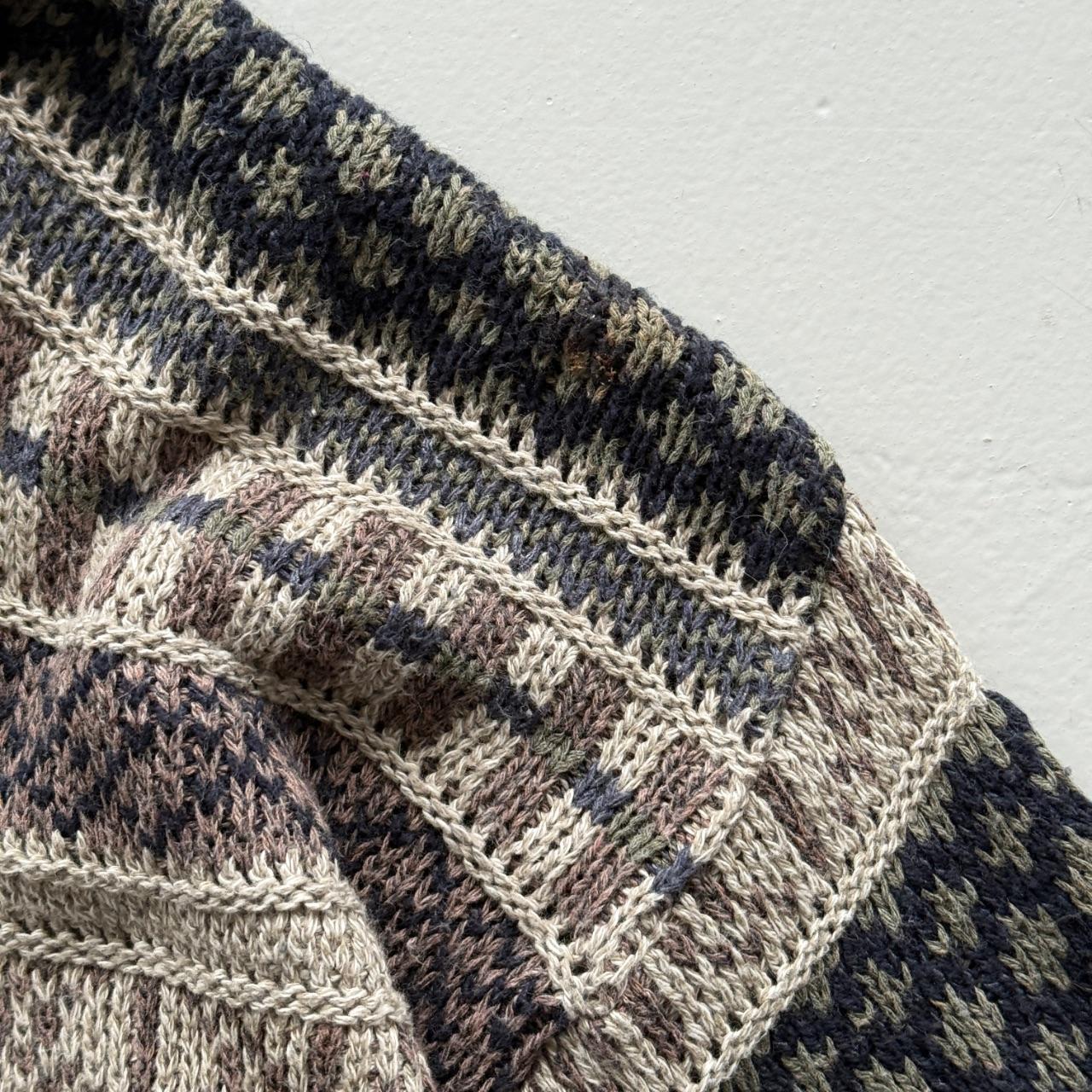 Brown Striped 90’s Vintage Geometric Knit Jumper - Large