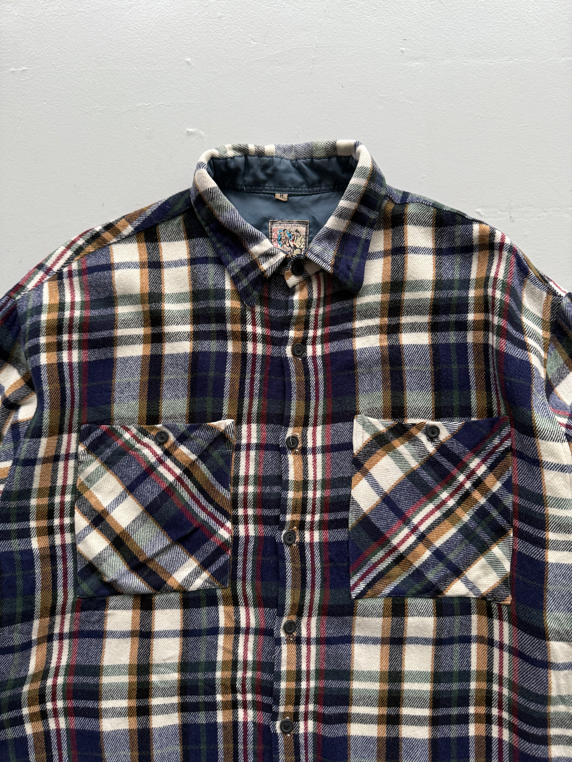 Blue Chequered 90's Vintage Western Long Sleeve Button Down Shirt - Large