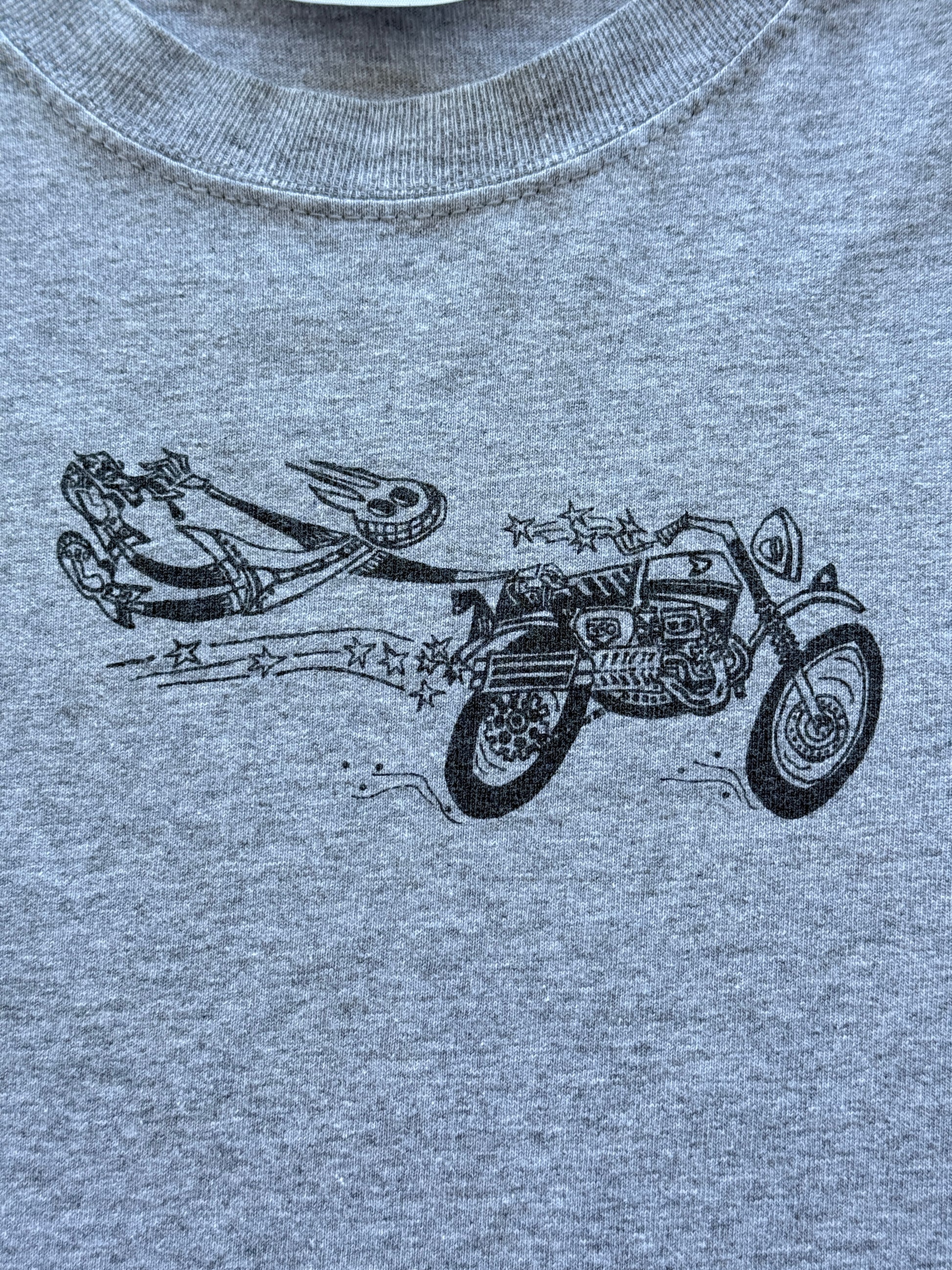 Grey Cartoon Biker 90's Vintage Graphic T-Shirt - Large