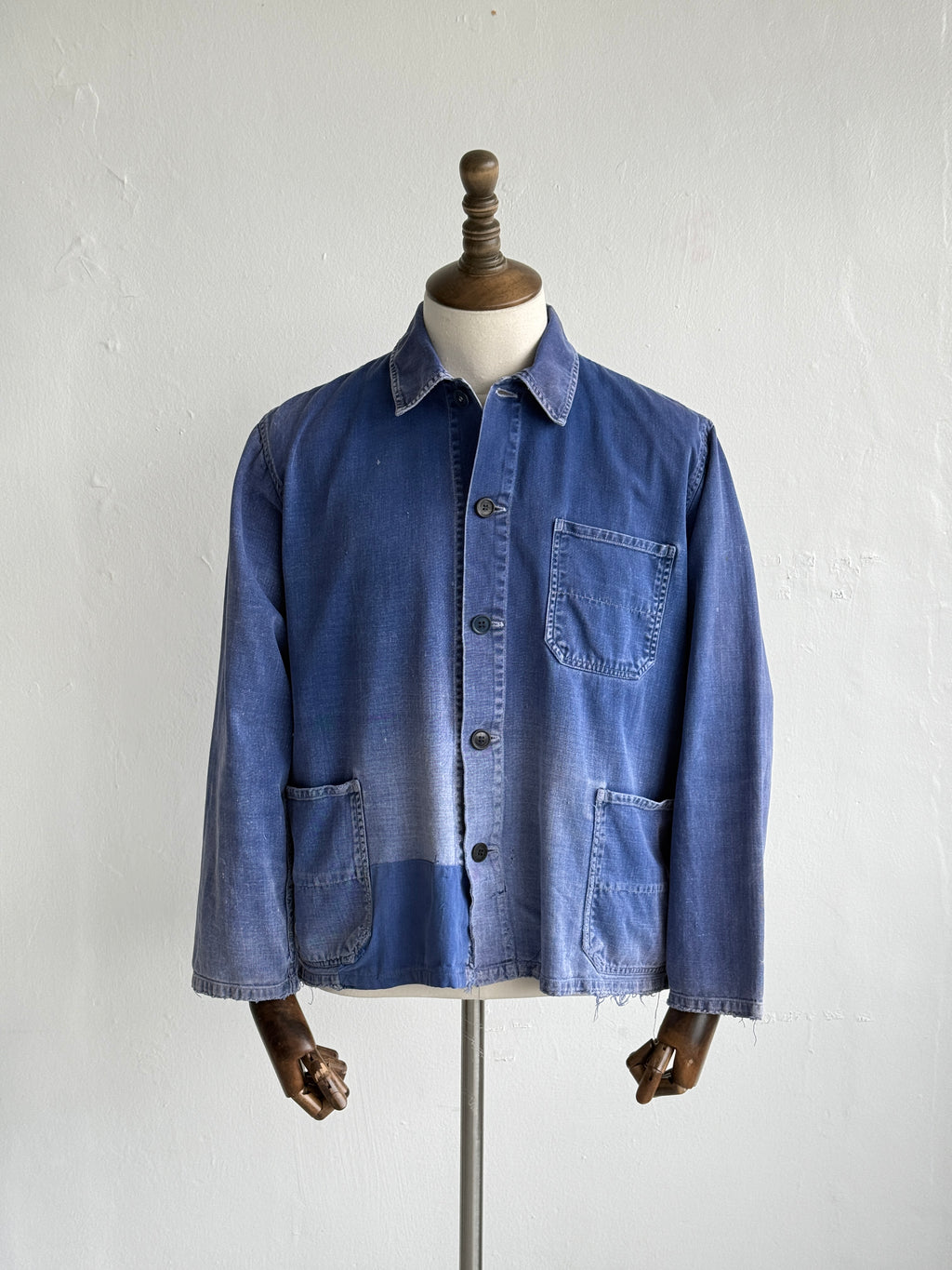 Faded Blue French Vintage Workwear Chore Jacket CH394 - Small