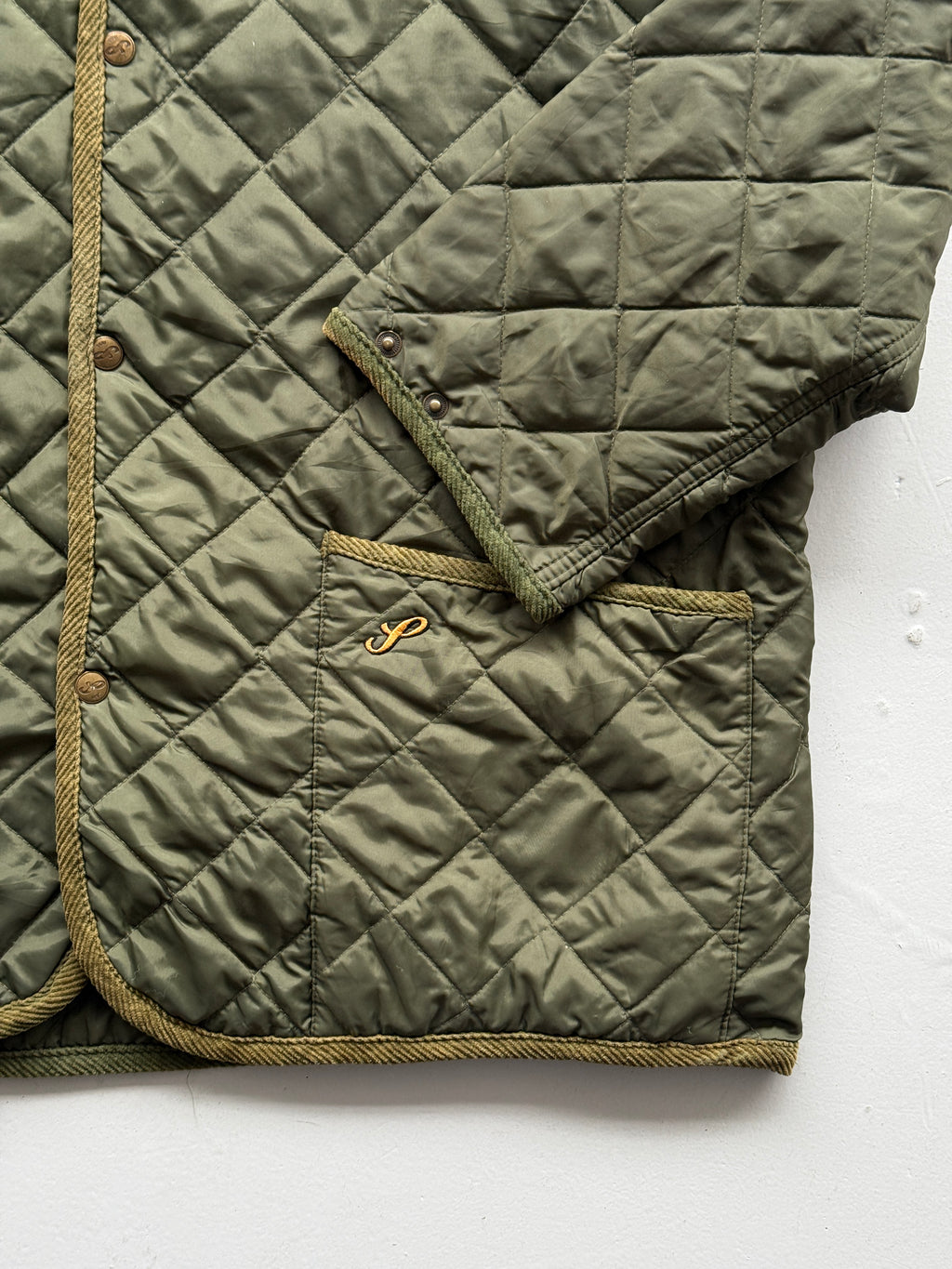 Green Quilted Check 80's Vintage Military Style Jacket - XL