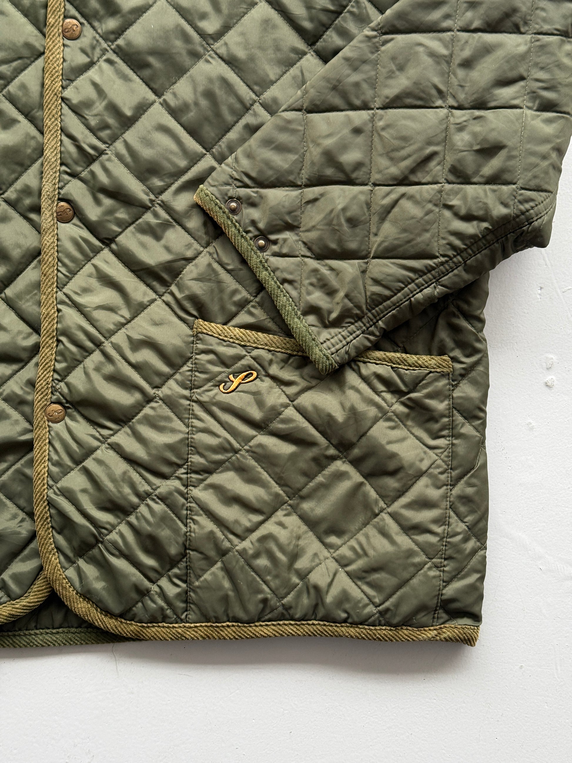 Green Quilted Check 80's Vintage Military Style Jacket - XL