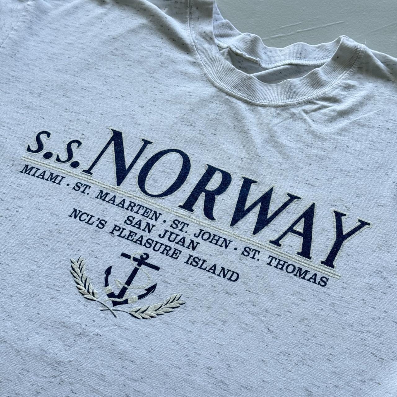 Grey Striped S.S Norway Nautical Vintage 90s T-shirt - XL