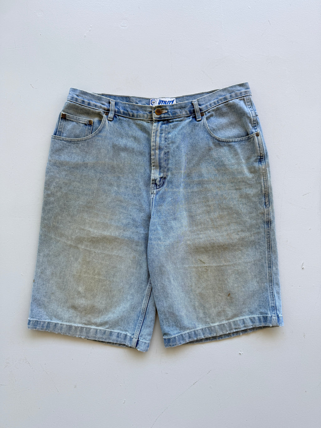 Blue Utility 90's Vintage Baggy Thrashed Denim Shorts - W38 x L12