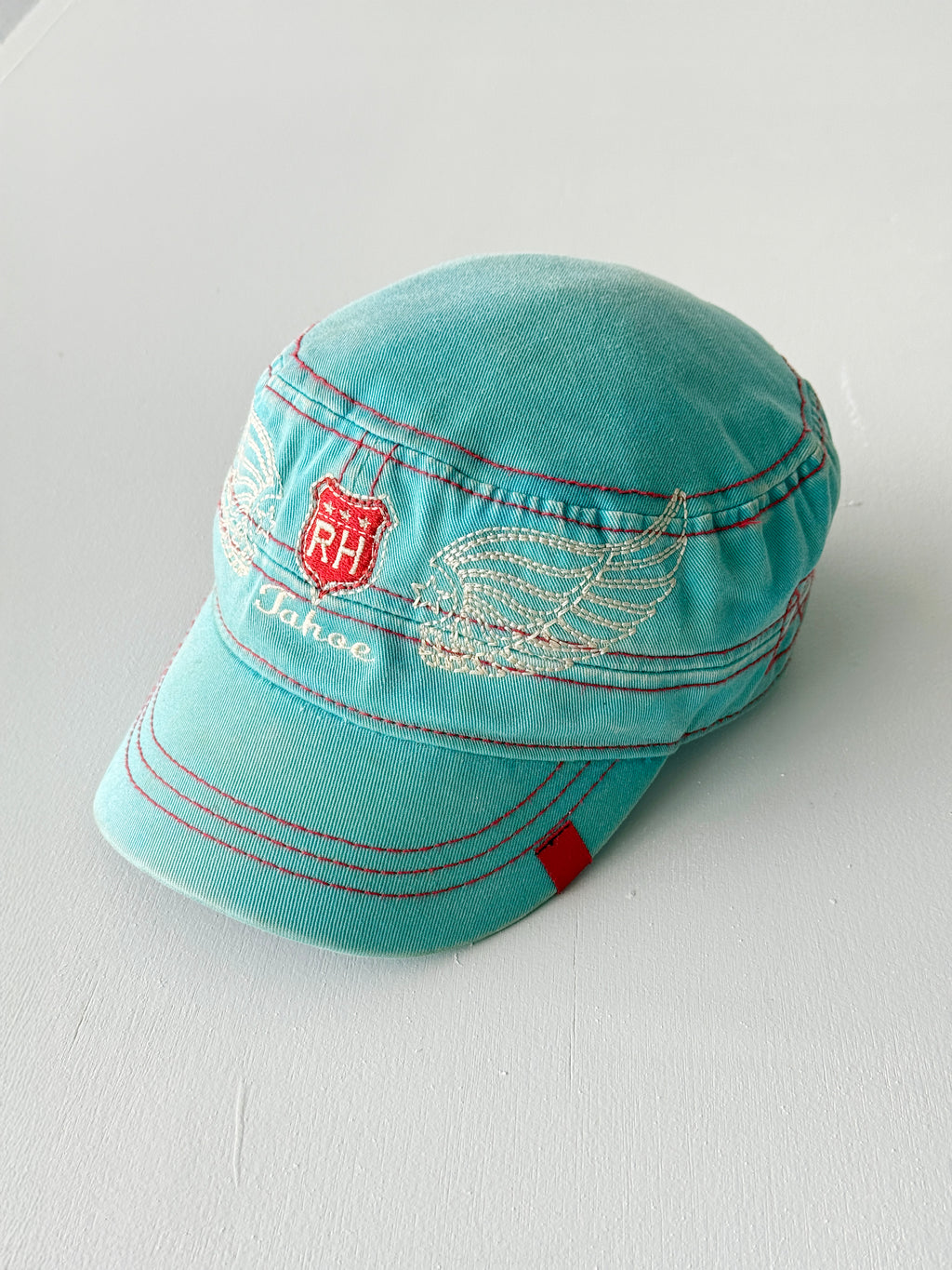 Vintage Aqua Blue Tahoe Y2K Cadet Cap Military Style 00s Grunge Aesthetic