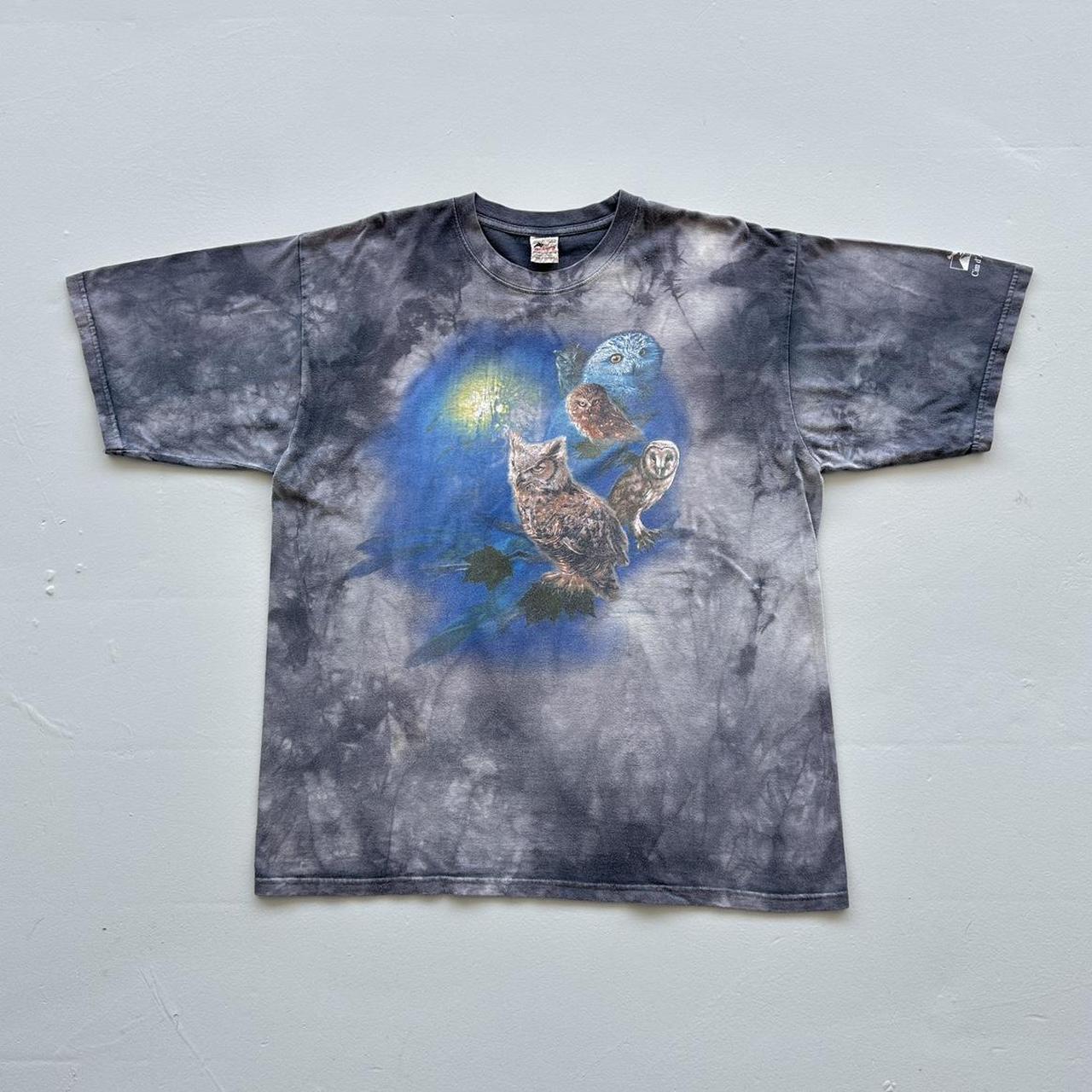 Grey Tie Dye Owls Vintage 90’s T-shirt - Large