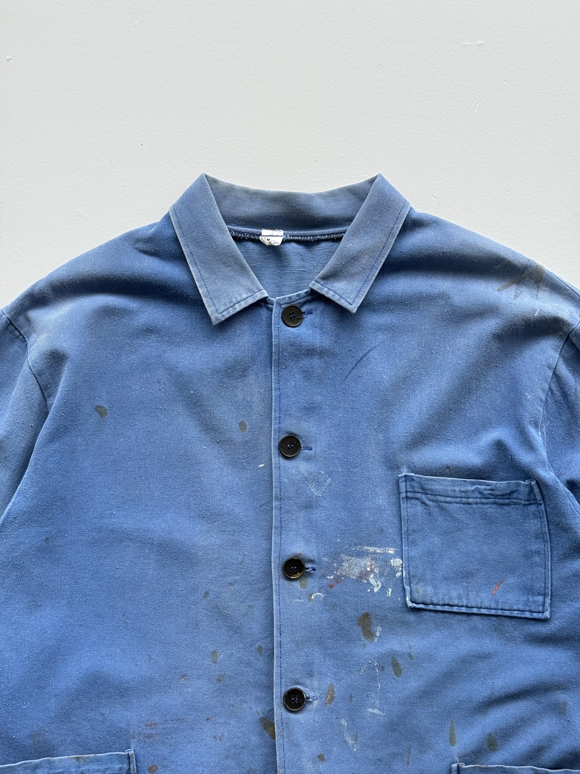 Thrashed Blue French Chore Jacket 70's Vintage Workwear CH170 - Oversized Medium