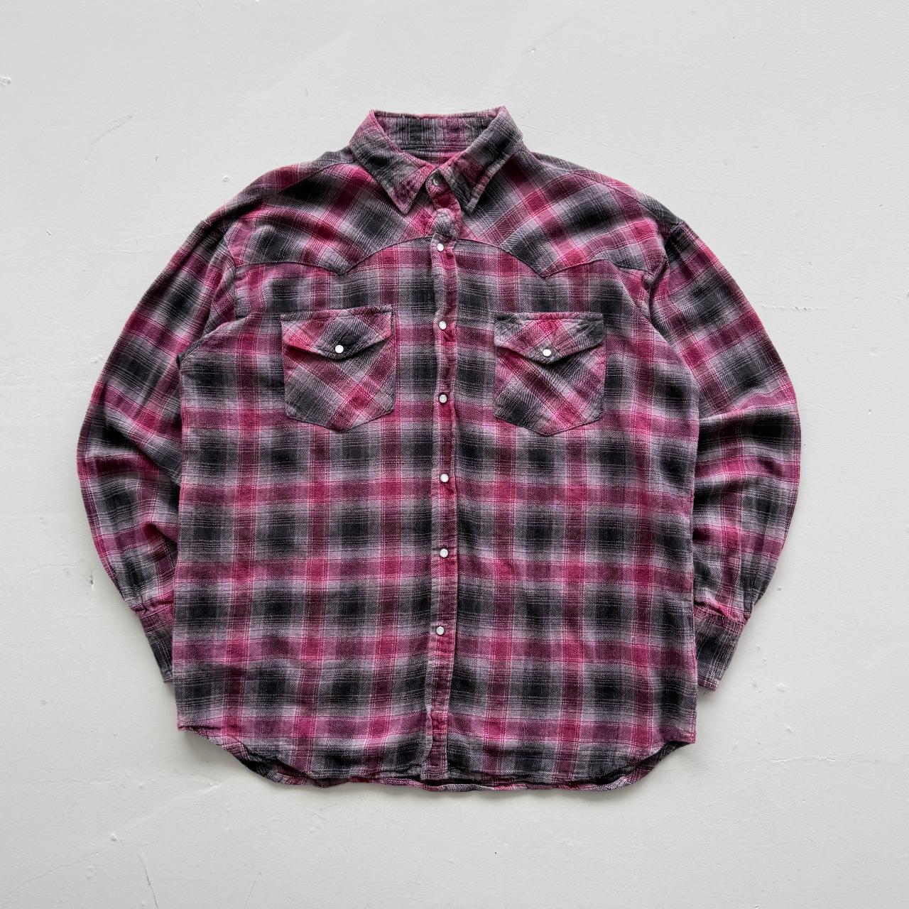 Pink and Black Checkered Western 90s Vintage Long Sleeve Shirt - XL