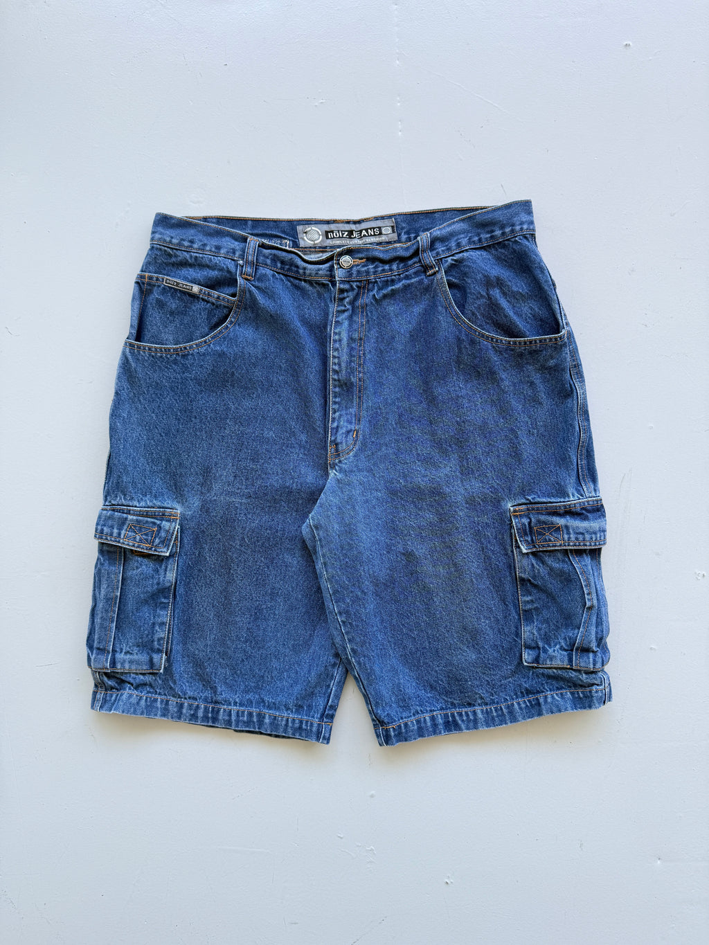 Mid Blue Noiz 00's Vintage Y2K Baggy Hip Hop Cargo Denim Shorts - W38 x L11