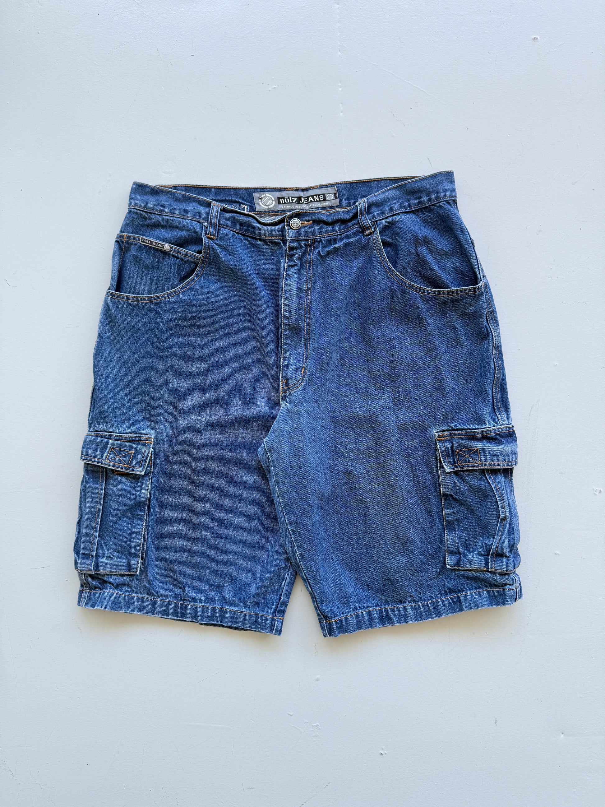 Mid Blue Noiz 00's Vintage Y2K Baggy Hip Hop Cargo Denim Shorts - W38 x L11