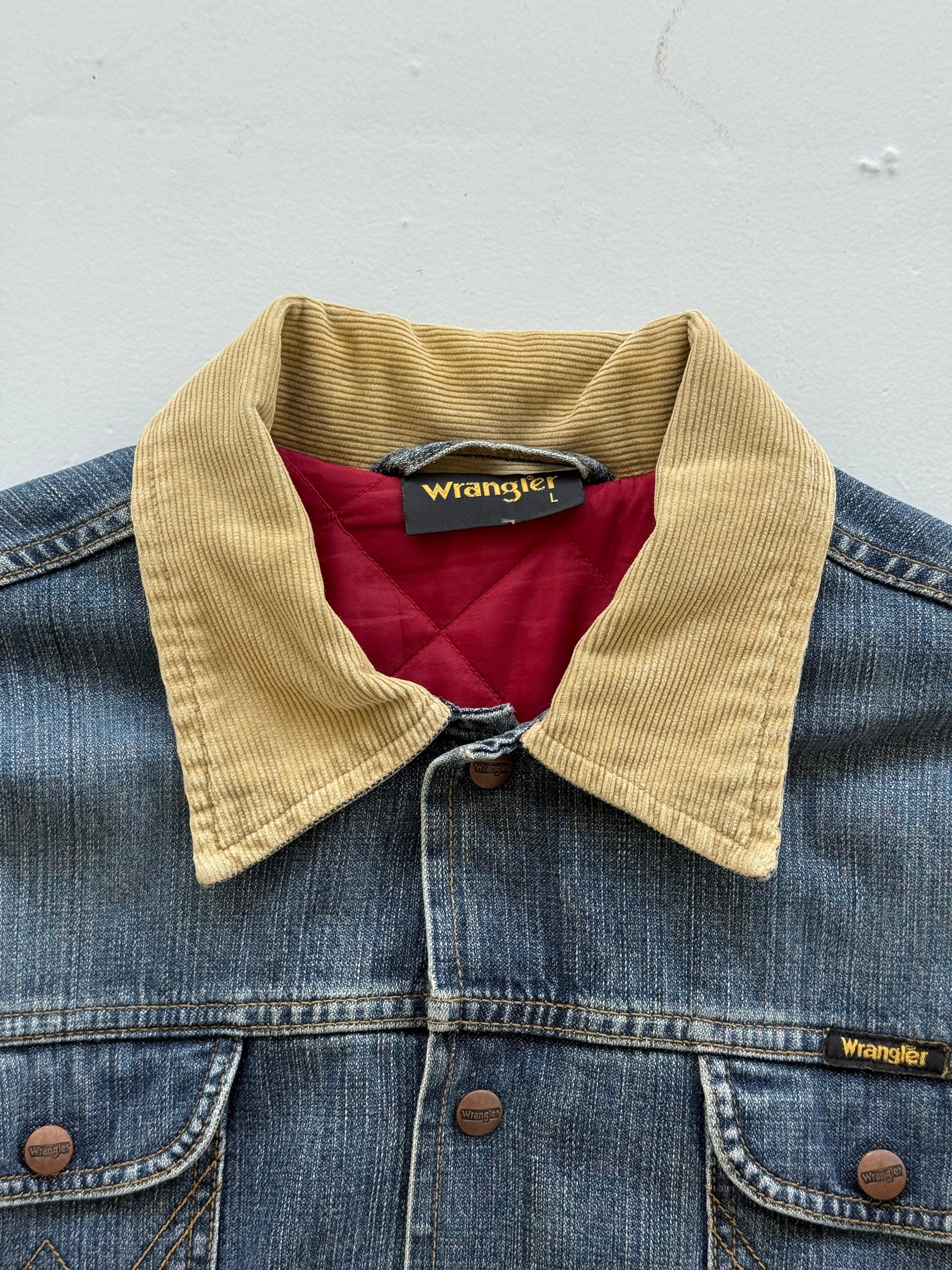 Wrangler Quilted Lined Corduroy Collar 90's Vintage Denim Jacket - Large