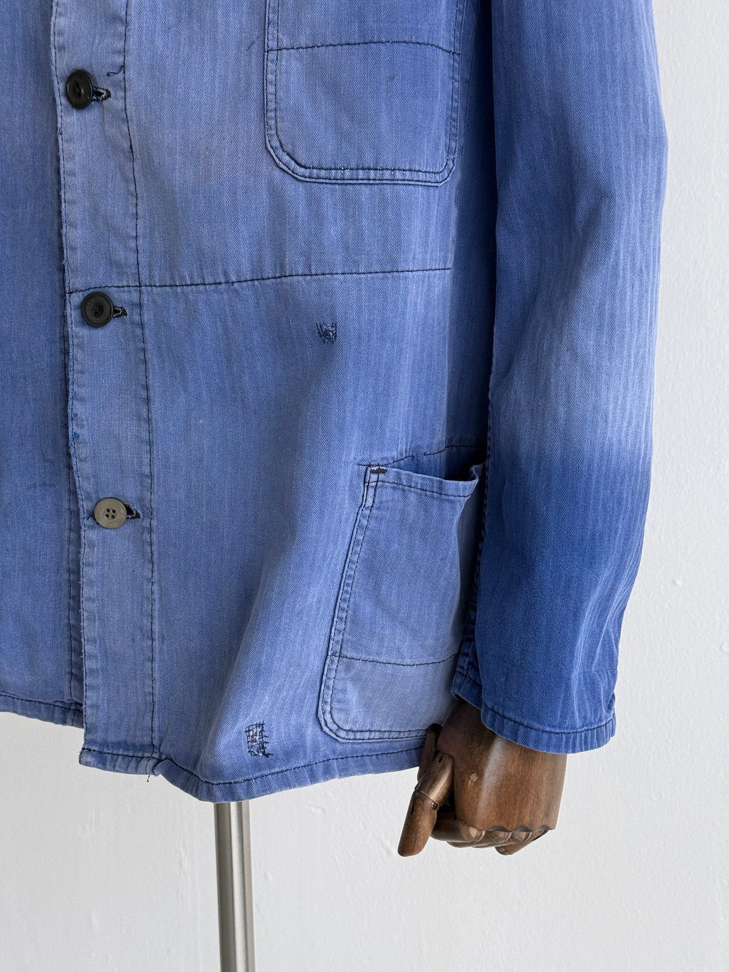 Faded Blue Pionier 70's Herringbone Cotton Vintage Workwear Chore Jacket CH380 -