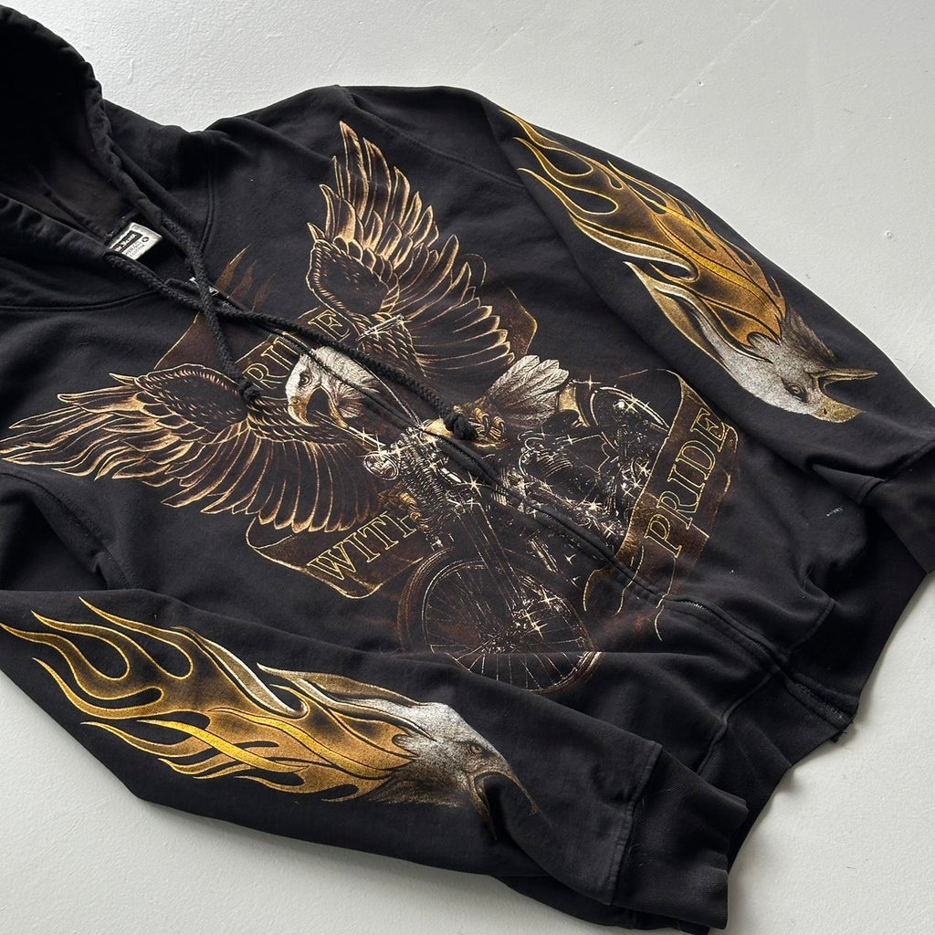 Black Biker Eagle 90’s Vintage Graphic Hoodie - Large