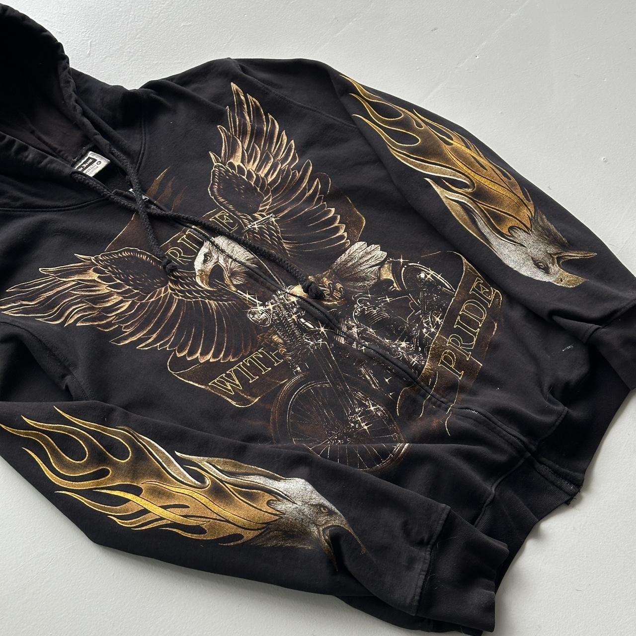 Black Biker Eagle 90’s Vintage Graphic Hoodie - Large