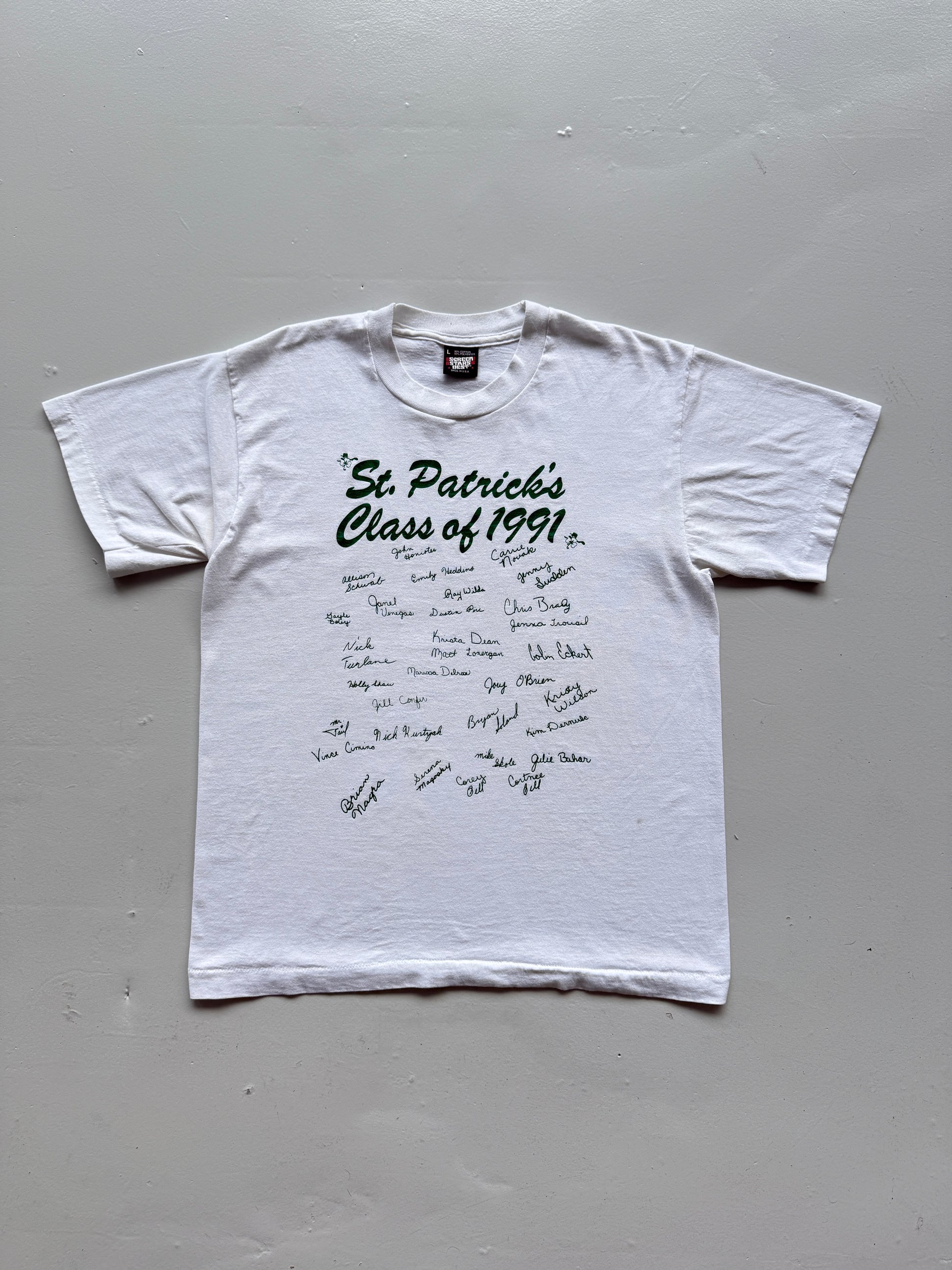 White Saint Patricks 90's Vintage Single Stitch Graphic T-Shirt - Small