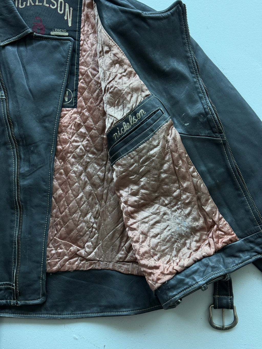 Black Nickleson Leather Vintage 90's Biker Jacket - Large